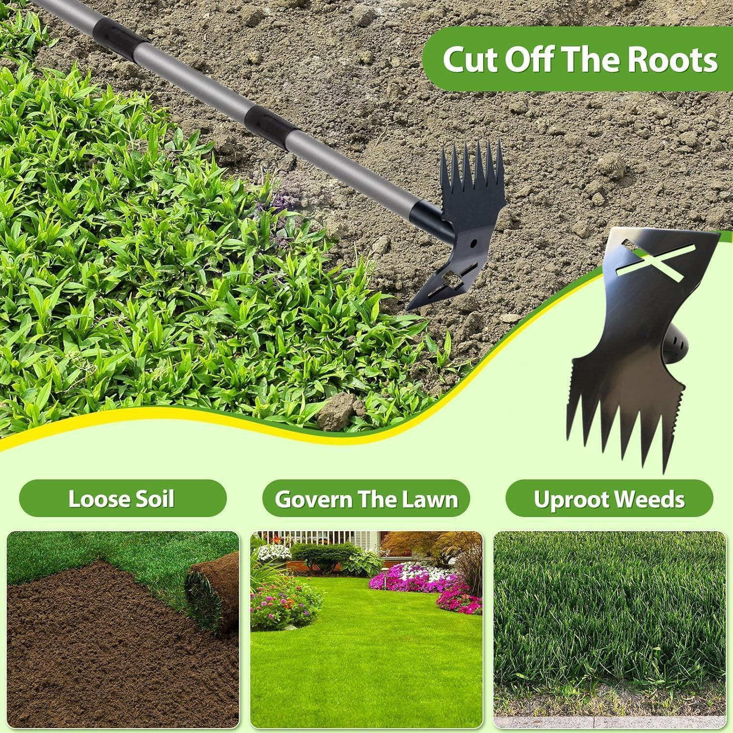 Weed Puller Tool with Long Handle, 150CM Weed Remover Weeding Tool, Heavy Duty 2 in 1 Manual Weed Rake and Garden Hoe, Gardening Weeder Tools for Yard, Lawn, Patio, Garden image number 1