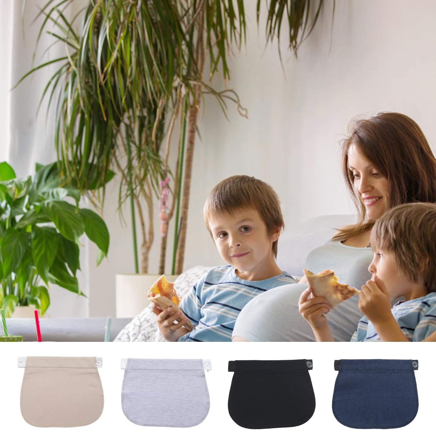 Pregnancy Belt, Maternity Belly Bands & Supports, 8-Piece Pants Extender Set in Black, Navy, Nude & Grey, Comfortable Adjustable Maternity Support for Expecting Mothers