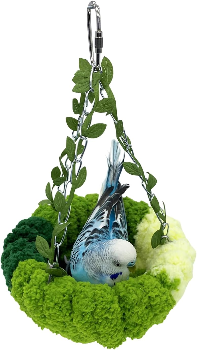 Green Plush Bird Hammock，Warm Nest，Parrot Bed Bird House，Long Tailed Parrots Breed Bird Cage Suitable for Birds, Sparrows, Hamsters, and Small Pets（32 * 17 * 2.5 Cm）