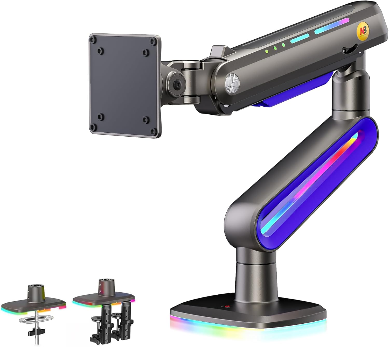 RGB Gaming Monitor Arm for Flat/Ultrawide/Curved Monitors 32 to 60 Inch, Heavy Duty Monitor Stand Load up to 20 Kg, VESA 75/100 Mm Monitor Mount F6-G