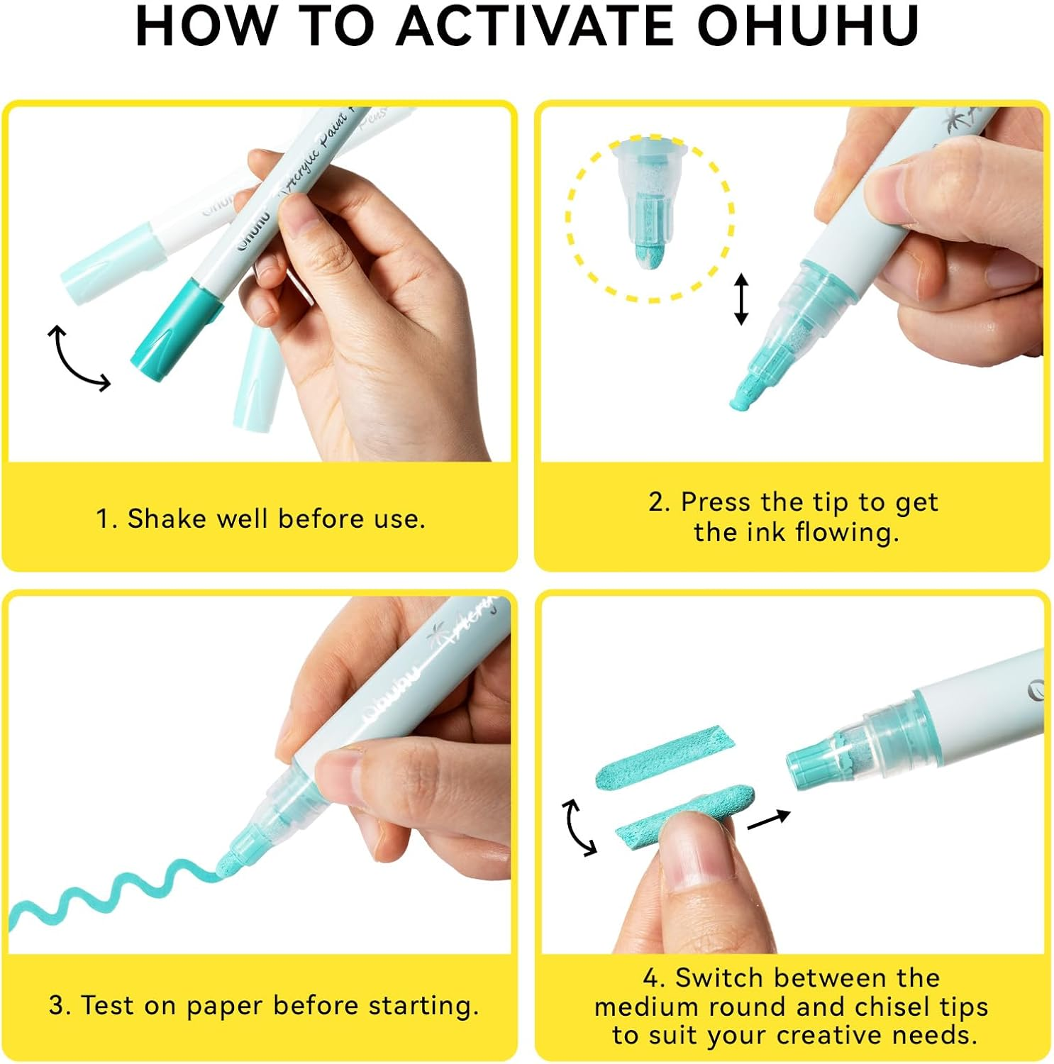 Ohuhu Acrylic Paint Markers: 48 Paint Pens 24 Colours Marker Set with Fine & Reversible Tips, Waterproof Paint Pens for Rock, Wood, Glass, Plastic, Ceramic, Canvas, Art Supplies, Age 3+ image number 6