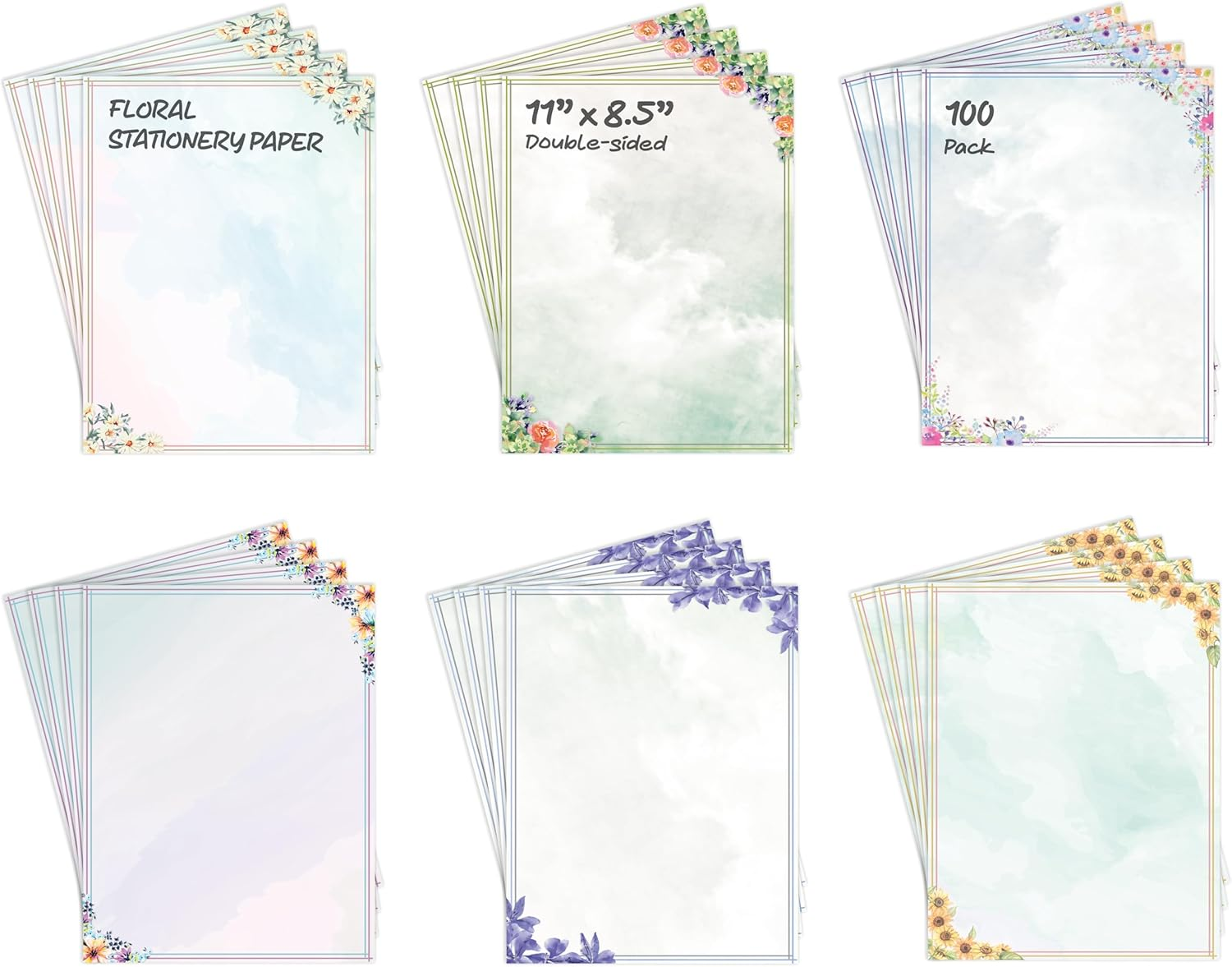 Better Office Products Stationery Paper, 100 Sheets, Floral Letter Writing Stationery, Letter Size 8.5 X 11 Inch, 6 Unique Double Sided Designs, 100 Pack image number 5