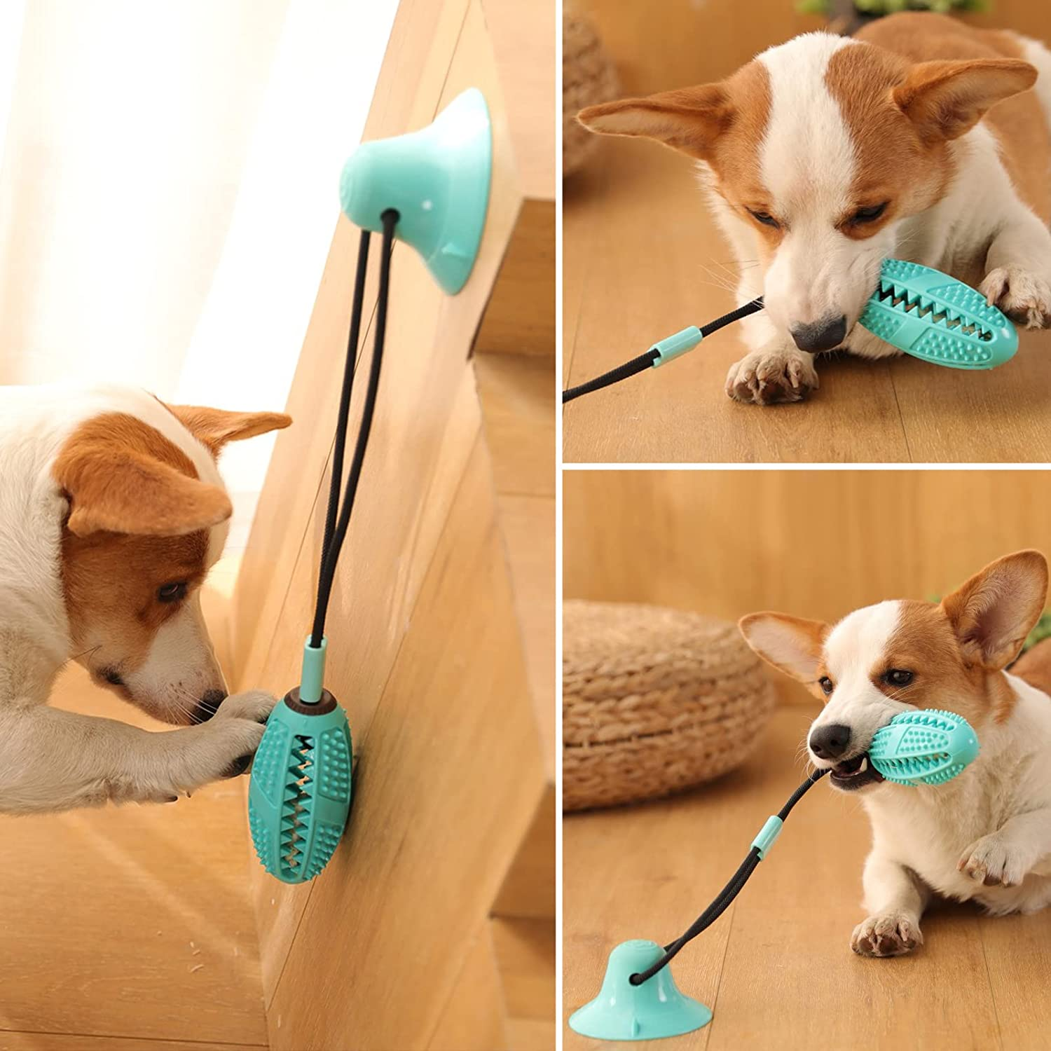 Dog Chew Toys for Aggressive Chewers,Squeaky Dog Toothbrush Interactive Tough Durable Dog Toys, Puppy Teething Chew Toys Natural Rubber for Small Medium and Large Breed (Ball with Rope) image number 4