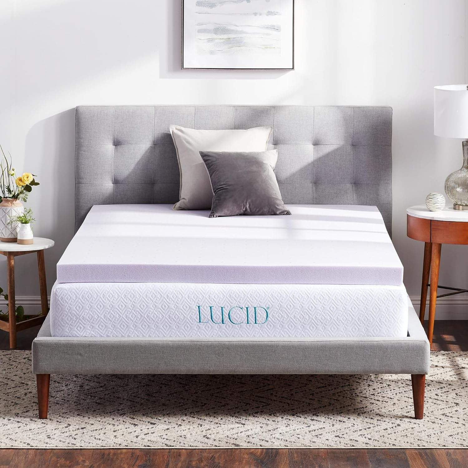 LUCID 4 Inch Lavender Infused Memory Foam Mattress Topper - Ventilated Design - Queen Size