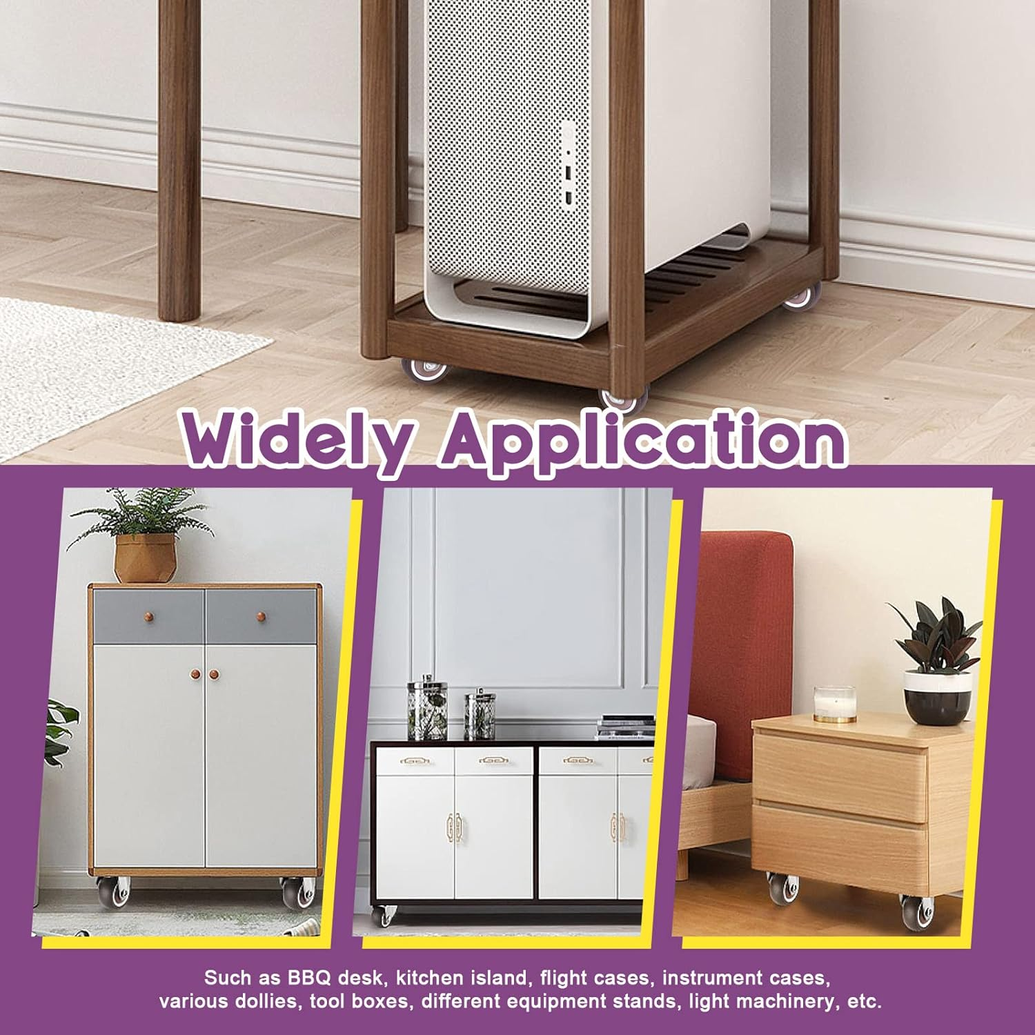 Swpeet 21Pcs 1 Inch Swivel Caster Wheels Set, Heavy Duty No Noise Rubber Casters 2 with Brakes 2 without Brakes, Locking Casters with Screws and Screwdrvier, Swivel Plate Castor Wheels for Furniture image number 3