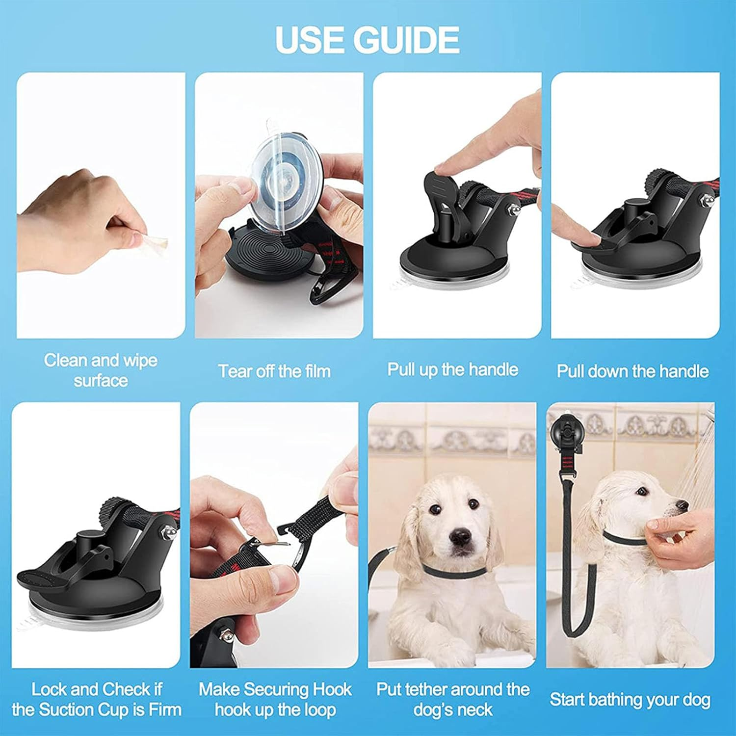 Pet Grooming Restraint Leash, Adjustable Collar Hands Dog Bathing Tether Heavy Duty Easy to Use Black with Rubber Suction Cup for Bathing for Cat image number 5