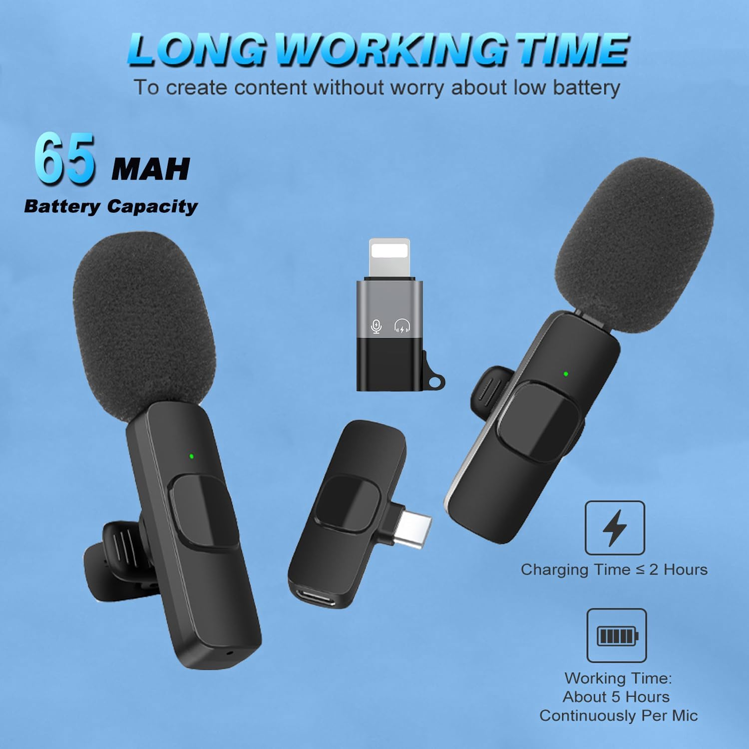 Aoiutrn Wireless Lavalier Microphone for Iphone and USB C, 2 in 1 Mini Clip-On Wireless Lapel Mics Compatible with Iphone,Ipad, Android for Video Recording,Youtube, Interview, Tiktok, Vlog image number 4