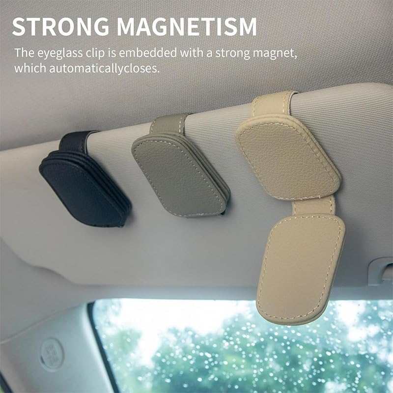 2 Pcs Sunglass Holder for Car,Magnetic Leather Sunglasses Holder and Ticket Card Clip,Leather Sunglass Visor Clips,Car Sunglass Holder Visor Clip Magnetic Leather Sun Glasses Eyeglass Hanger (Gray) image number 4