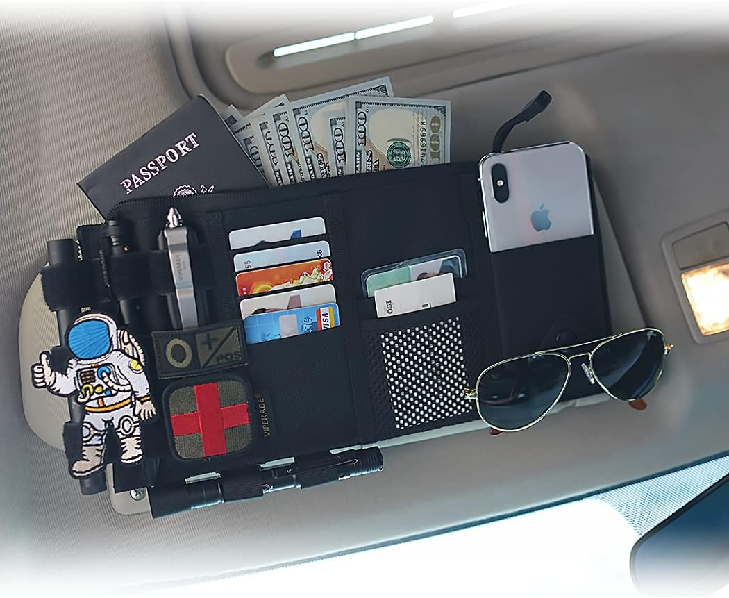 VIPERADE CHA4 Car Sun Visor Organizer, Truck & Auto Accessories Document Holder Sunglass Storage Pouch (Black) image number 4