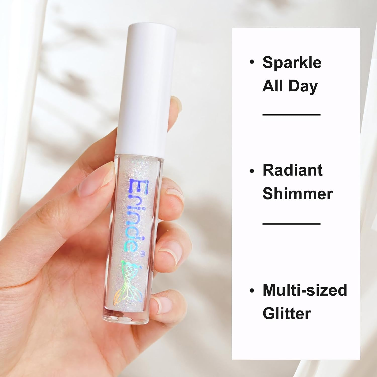Erinde Liquid Glitter Eyeshadow Eyeliner, Korean Makeup, Tear Drop, Shimmer Metallic, Lightweight Waterproof Texture, Long Wearing, Loose Glitter Glue for Crystals Eye Glitter Makeup, Pearl White