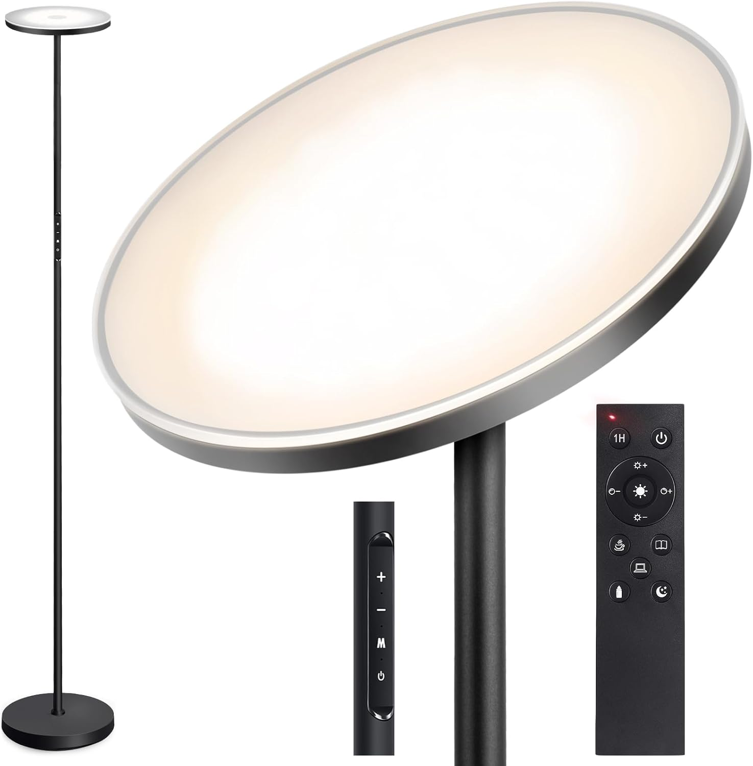 OUTON Floor Lamp, 30W/3000LM LED Modern Torchiere Sky Lamp, Super Bright Dimmable Standing Tall Lamp with 4 Color Temperatures, Remote Touch Control, 1 Hour Timer for Living Room Bedroom Office, Black image number 6