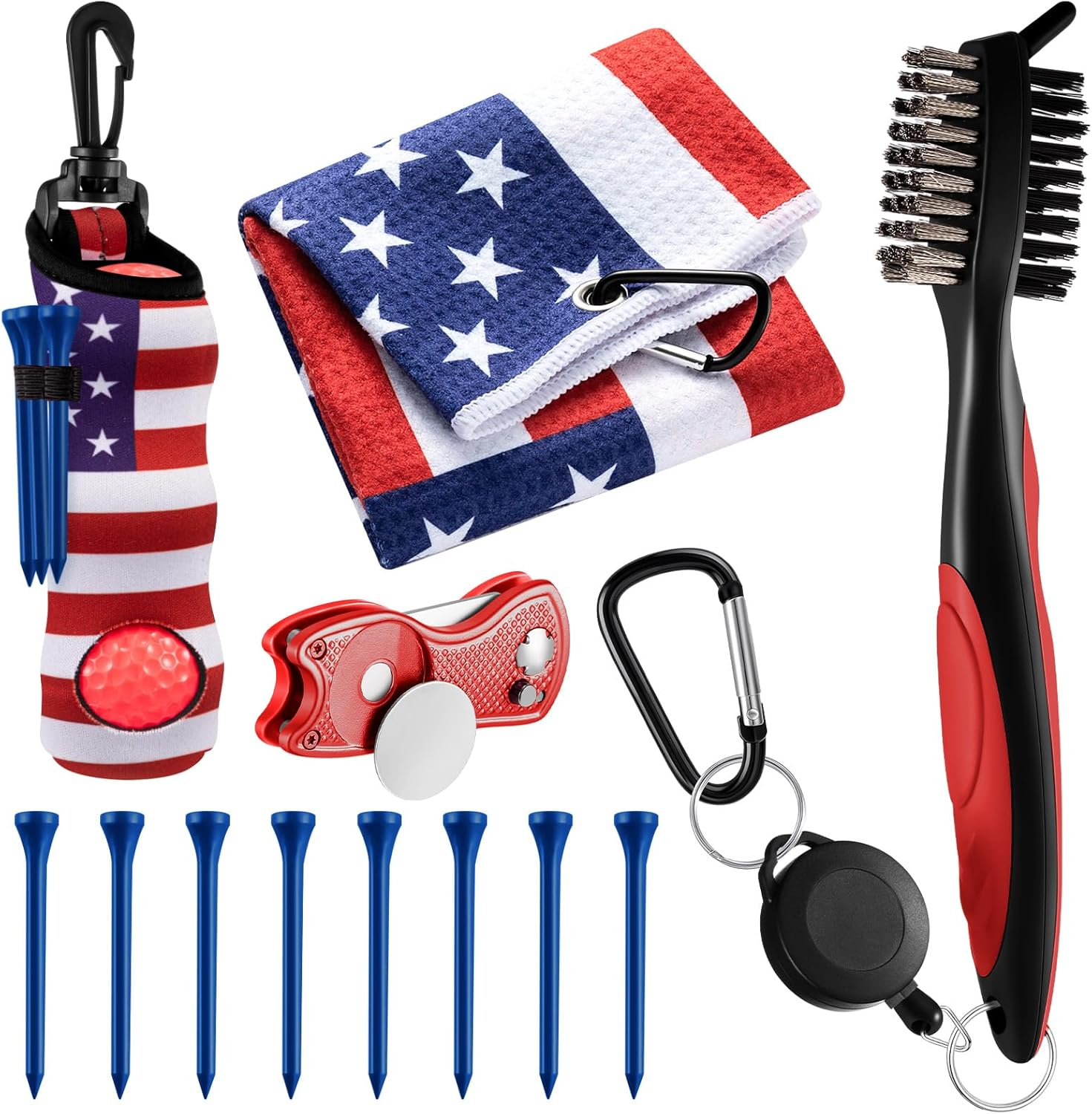 Liliful 12 Pcs Golf Accessories Kit, Include Golf Tees Golf Towel Golf Ball Bag with Hook Cleaner Brush Divot Tool with Magnetic Ball Marker for Women Ladies Golf Gifts