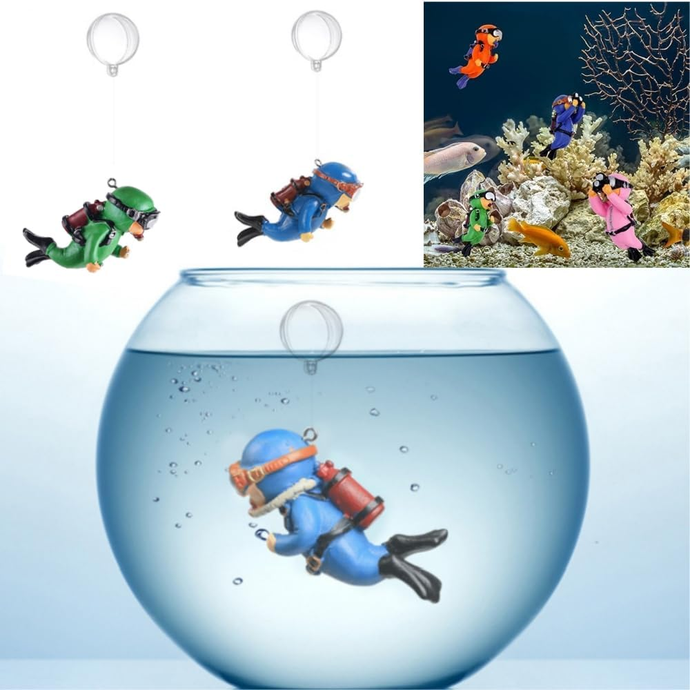 4PCS Floating Fish Tank Decorations,Cute Small Resin Diver Water Decoration Aquarium Diver Ornament Accessories for All Kinds of Aquarium/Fish Tank Beautification Decorations image number 4