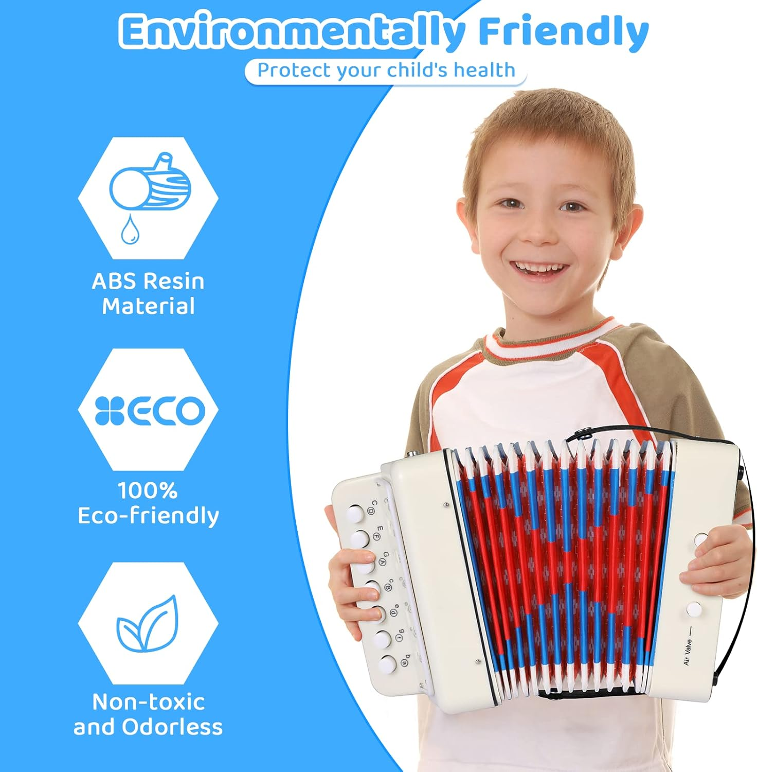 LIFERUN Accordion Instrument, 10 Keys Button Accordion Button Accordion, Kids Accordion, Gifts for Kids Children Beginners, Lightweight and Environmentally-Friendly (White) image number 5