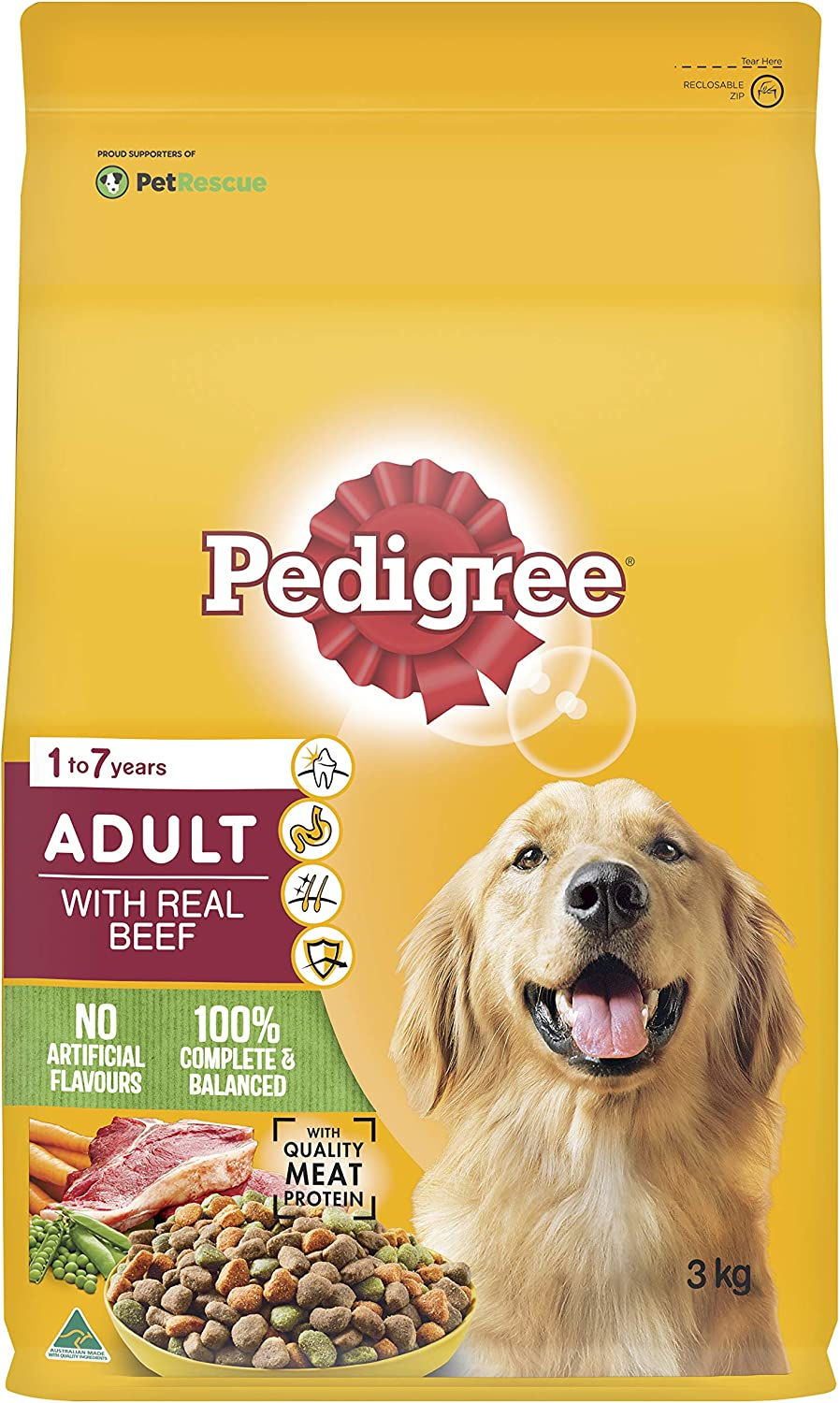 PEDIGREE Adult Dry Dog Food with Real Beef 3Kg Bag, 4 Pack image number 4