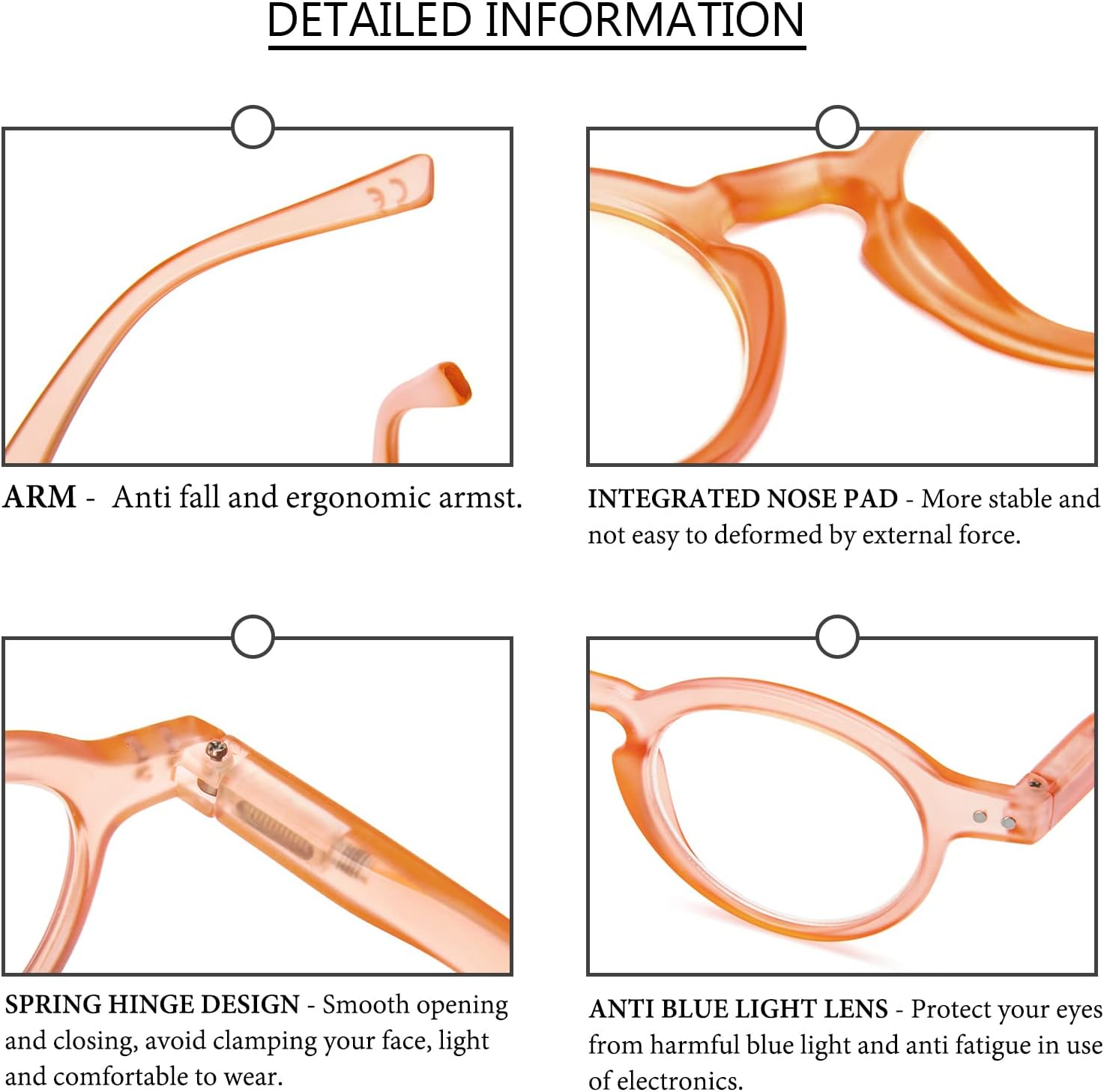 Kokobin 4-Pack Small round Reading Glasses Comfortable Readers Colored Stylish Frame for Women - 3.0 X, Greenbrowleopardtransparent image number 5