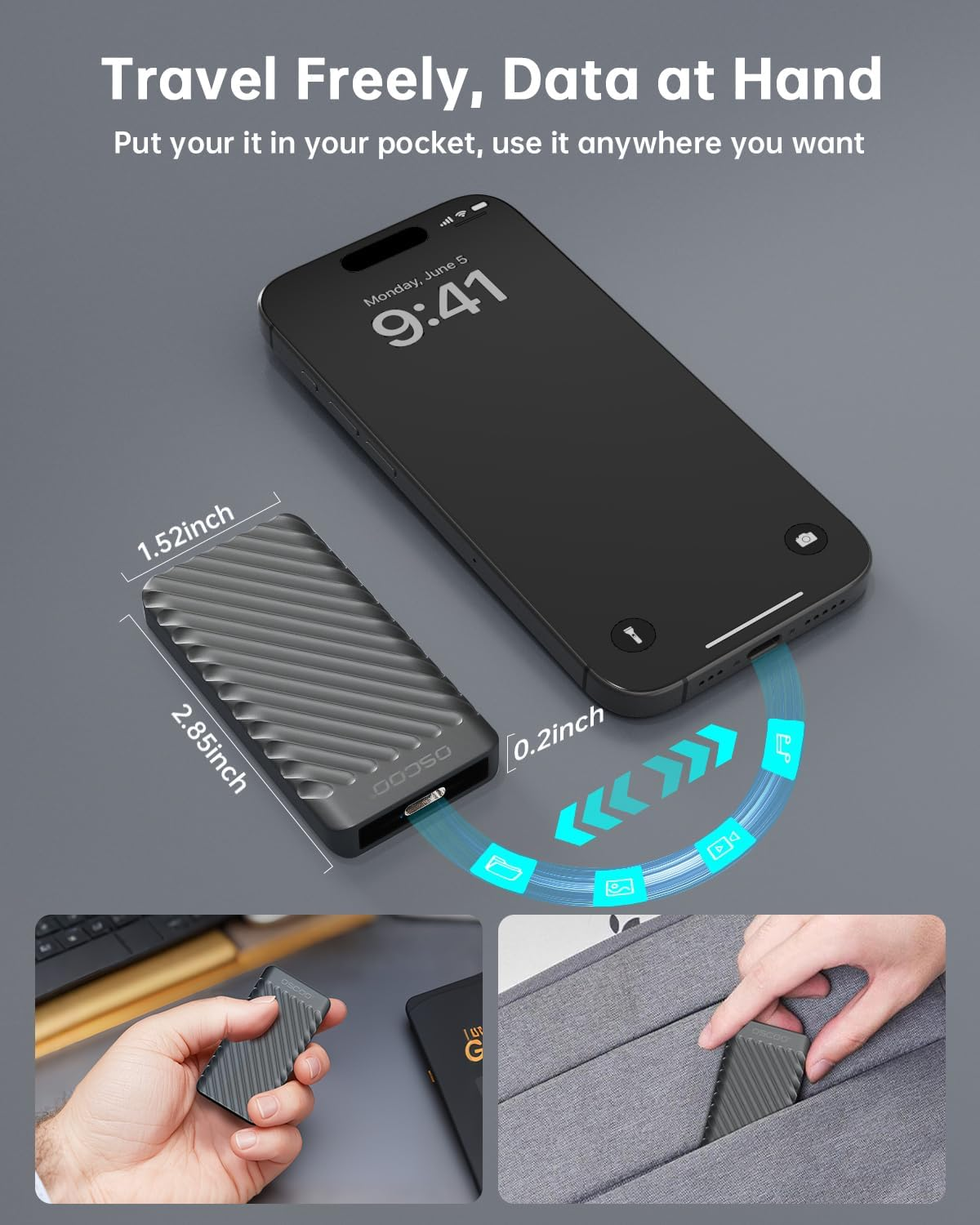 OSCOO 1TB Portable SSD &ndash; USB 3.2 Gen 2X2 External Solid State Drive, up to 2000Mb/S, Dual USB-C & USB-A, Compatible with Smartphones, Laptops, Tablets, Smart Tvs, Cameras, Game Consoles image number 5