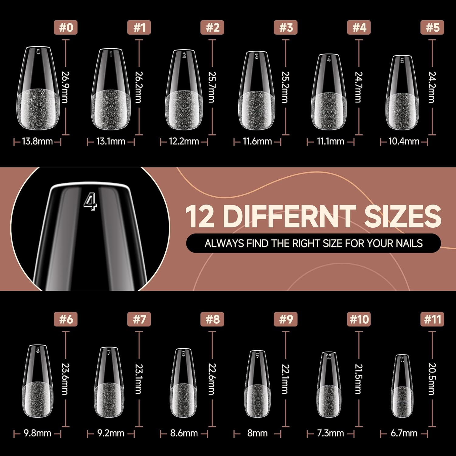 UNA GELLA Medium Coffin Nails Tips 504Pcs - Gel Nail Tips Coffin Acrylic Full Cover Pre-Buff Soft Gel Nail Tips Half Matte False Nails for Nail Extension Home DIY Salon 12 Sizes image number 6