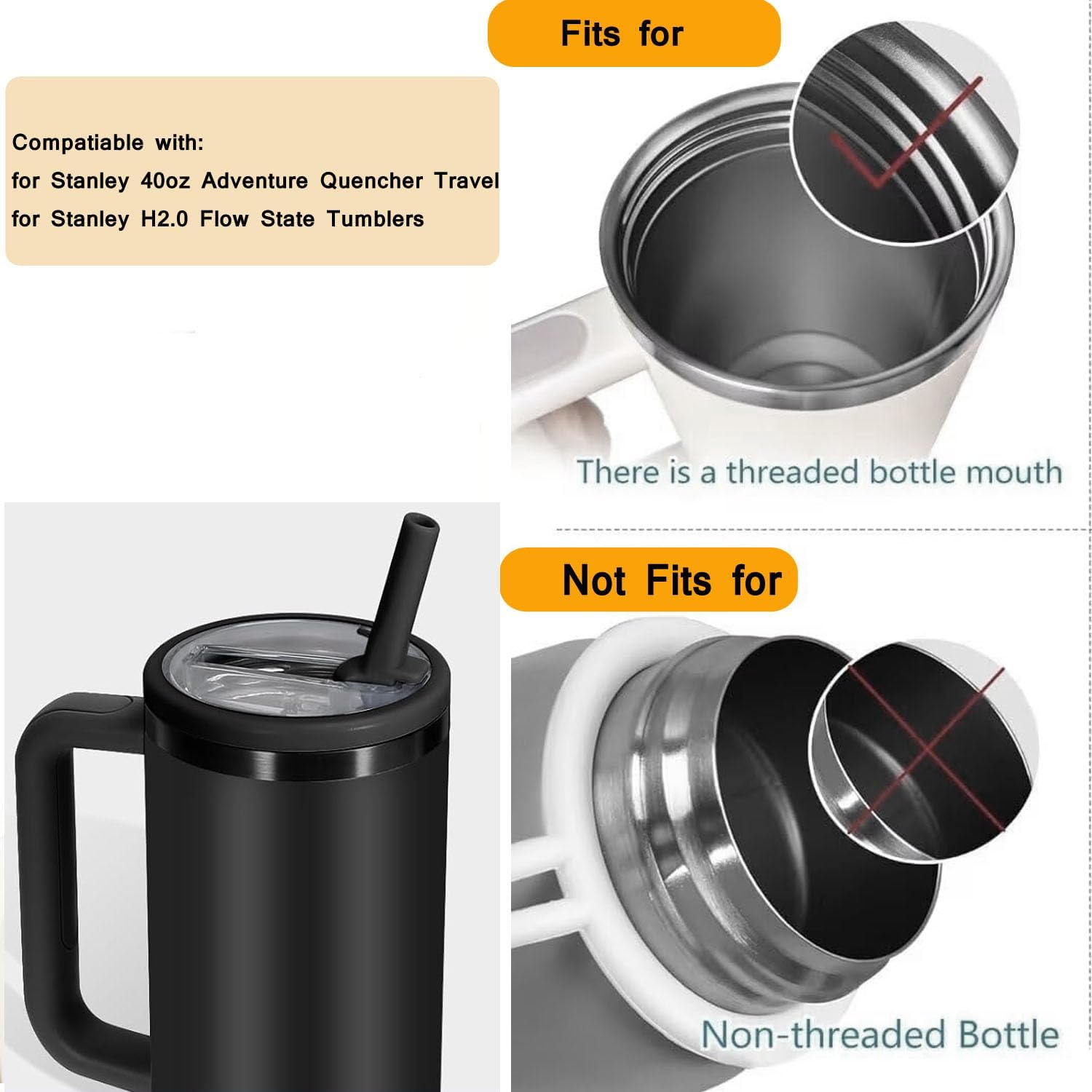 2 Pack 40 OZ Tumbler Flip Straw Lid Replacement Fit for Stanley Quencher, Leak Proof Reusable Tumbler Cover for Stanley Cup, Travel Spill Proof and Splash Resistant Cup Tumbler Lids Accessories image number 5