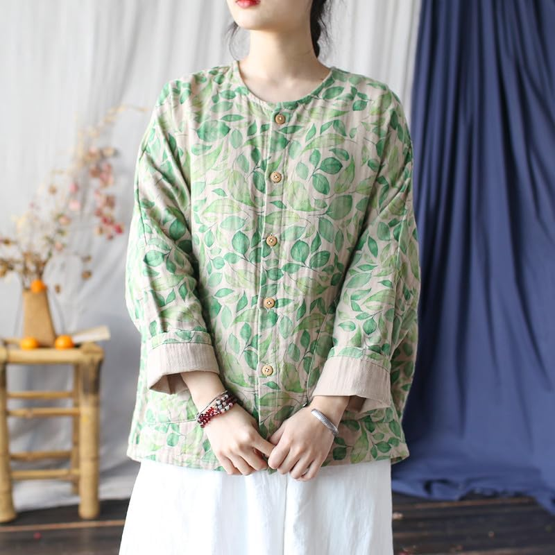 Women'S Vintage Batwing Sleeve Cotton Linen Jacket Retro Ethnic round Neck Spring Tops image number 3