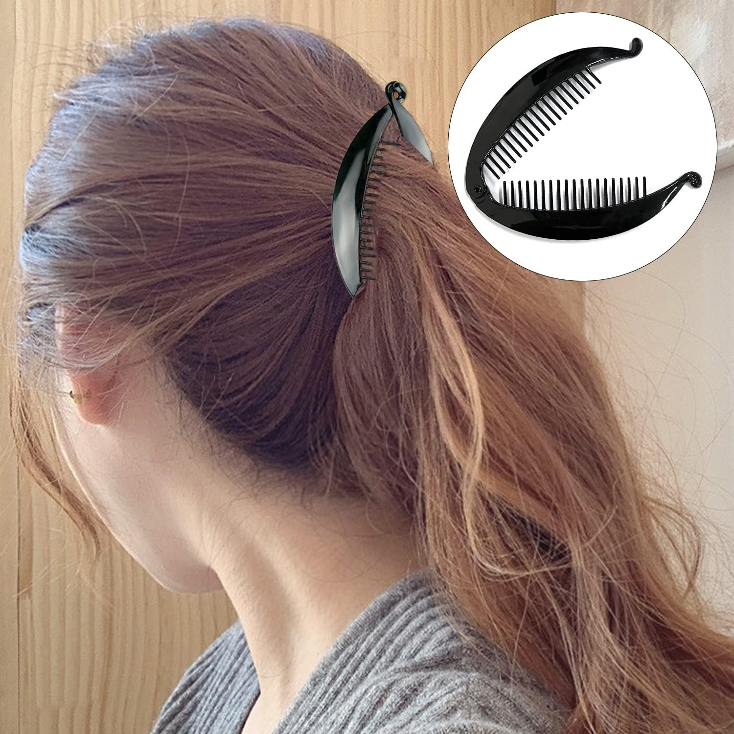 4 Pcs Banana Hair Clips, Double Combs Fishtail Pearl Hair Clip Hair Accessories, Retro Plastic Comb Grips Hair Comb Clips, DIY Hairstyles, for Thick Fluffy Hair, Curly Hair. image number 2