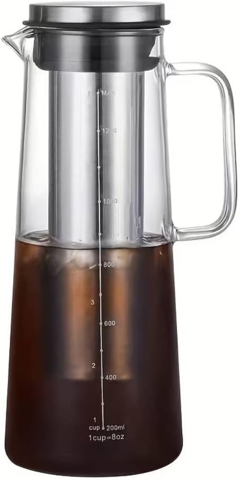 1300Ml Premium Cold Brew Coffee Maker Pot,Borosilicate Glass & Stainless Steel Fine Mesh Filter for Smooth Iced Coffee - Home Barista Essentials (1300Ml) image number 5