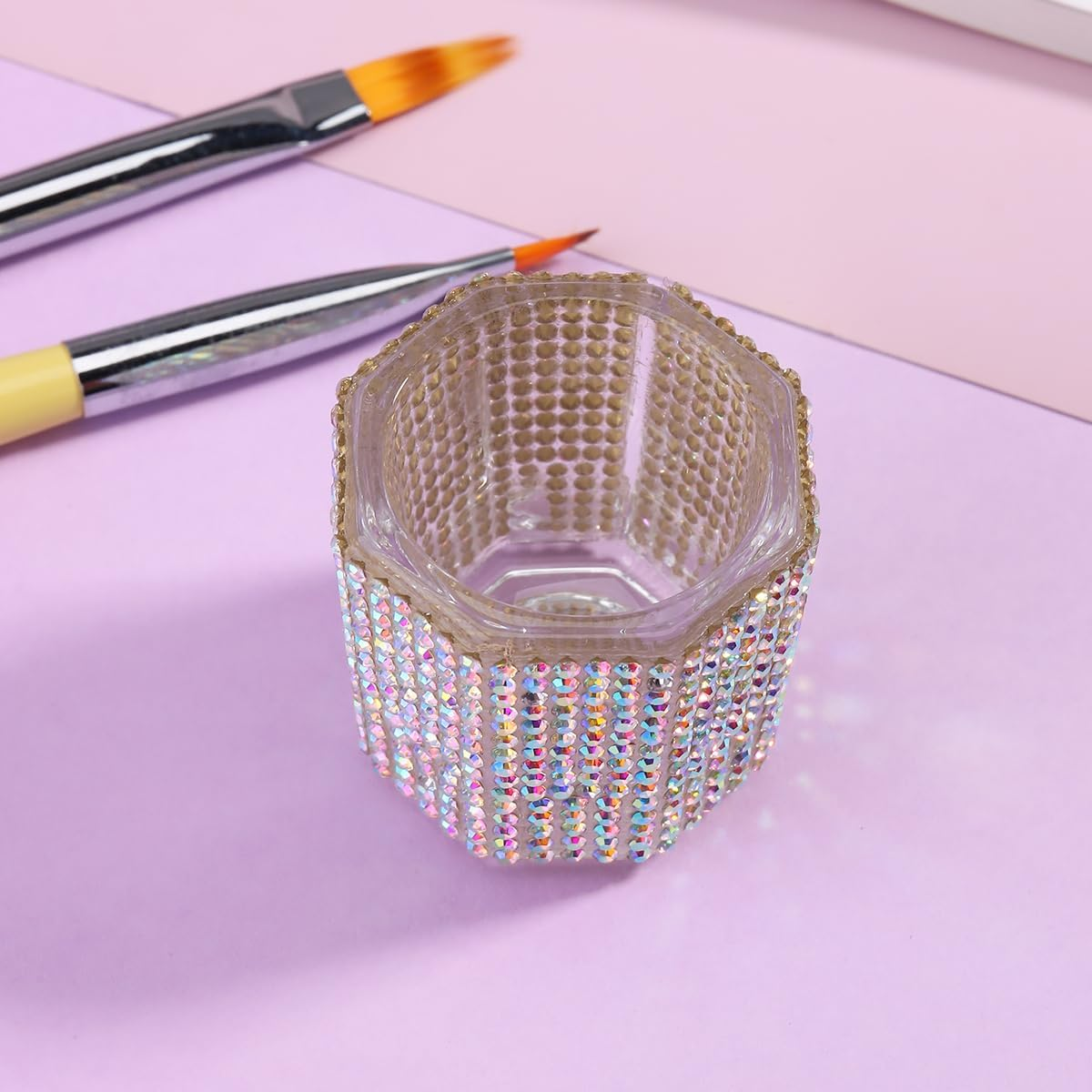 Fspronail Dappen Dish for Monomer, 2Pcs Clear Crystal Acetone Cup Nail Art Acrylic Liquid Dampen Monomer Container Acetone Bowl Acrylic Powder Holder Manicure Glass Bowl image number 2