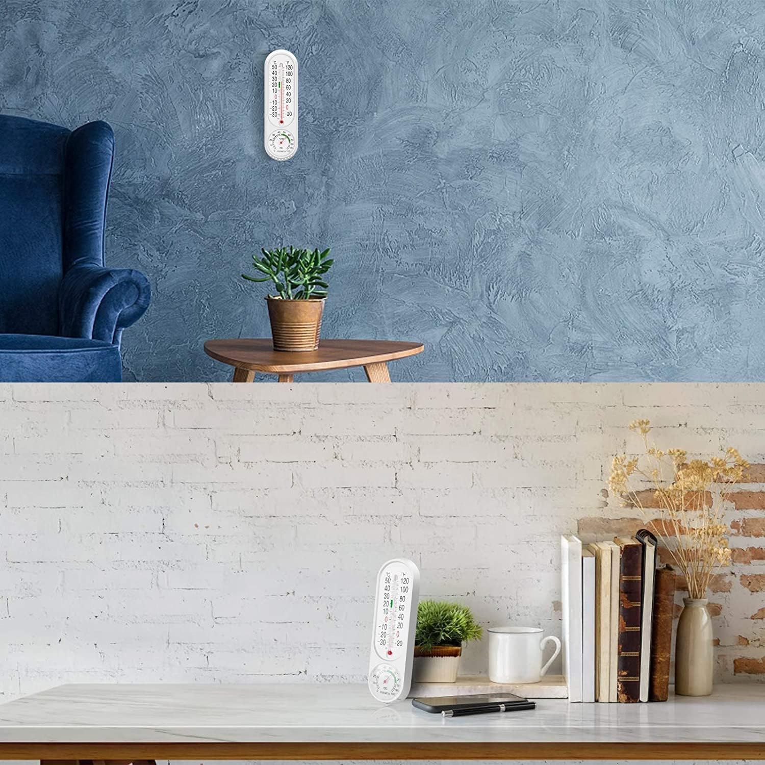 2Pack Outdoor Indoor Wall Thermometer Hygrometer Digital Humidity Meter Thermometers Wall Hang Temperature Humidity Gauge Meter with Celsius/Fahrenheit (℃/℉) for Garden Plant Field Cellar Greenhouse image number 1