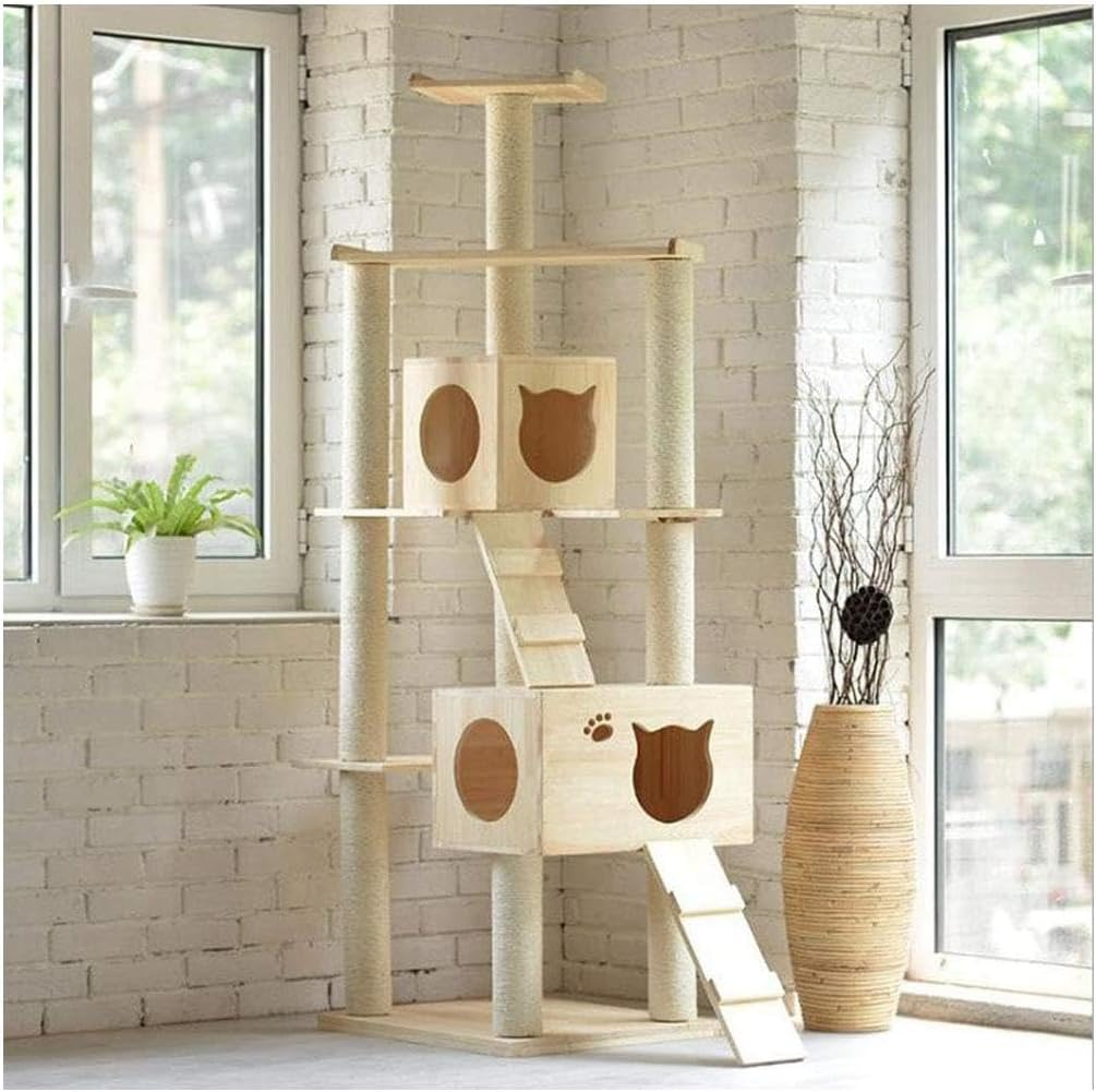 Solid Wood Cat Tree for Cats Stable Cat Tower Bold Sisal Tightly Wound Struts Comfortable Cat Litter Cat Condo image number 4