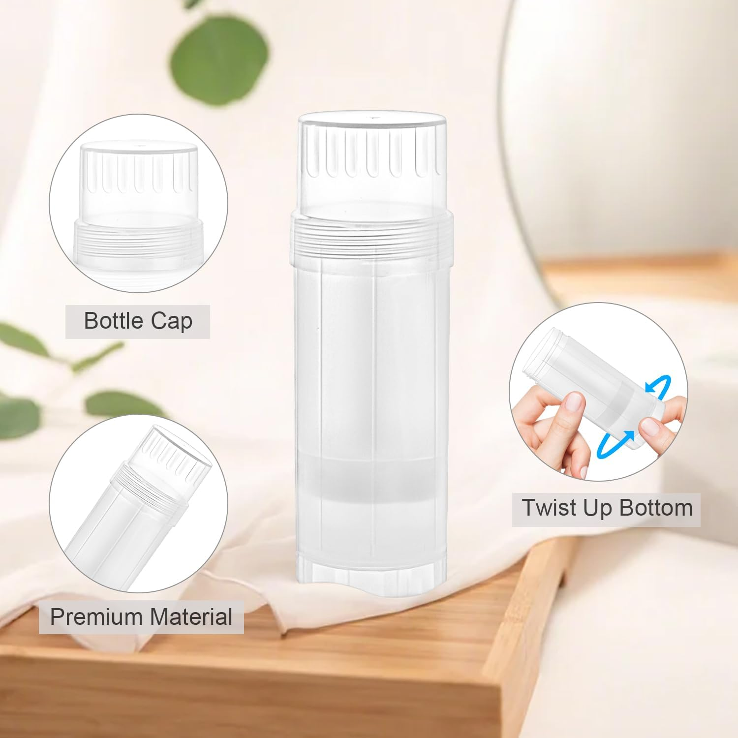 12 Pcs 60Ml/2Oz Empty Deodorant Containers Twist up Filling Stick Plastic Deodorant Holder Tube for Lipstick Crayon Chapstick Sunscreen Bar DIY Cosmetic - Translucent image number 4