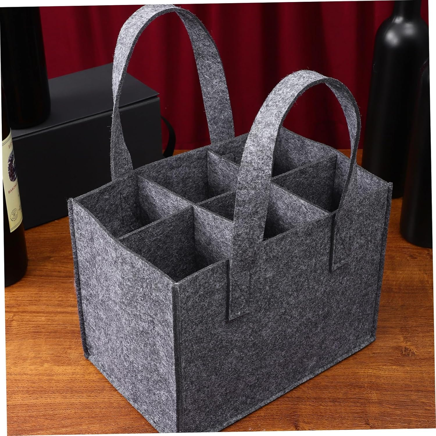 VALICLUD Reusable Felt Wine Bag Tote for 6 Bottles with Divider Medium Gray Felt Bottle Handbag Wine Carrier Tote Bag Set of 4 for Travel image number 5