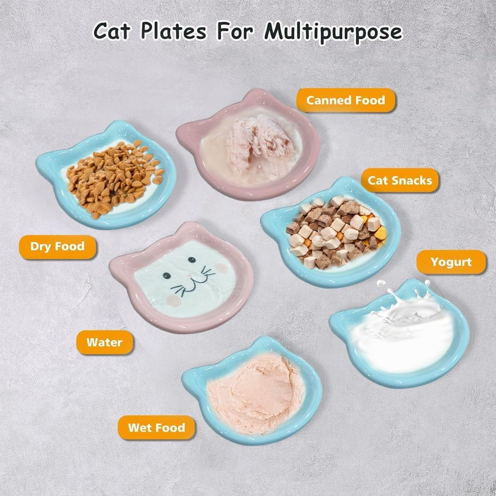 GIGIIS Cat Bowl Ceramic 2 Pieces Feeding Bowl Cat Bowl Non-Slip Set Cat Bowls Wide and Flat Cat Food Bowl to Relieve Whisker Fatigue with 2 Pieces Non-Slip Mats image number 2