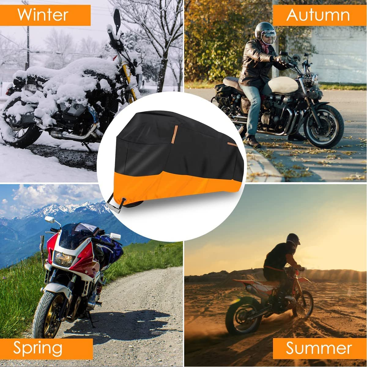 AUTOWT Motorcycle Cover, Xxx-Large Waterproof Motorbike Cover Outdoor Indoor Scooter Shelter Protection with 4 Reflective Strips for Harley Davidson, Honda, Suzuki, Kawasaki, Yamaha (3XL) image number 4