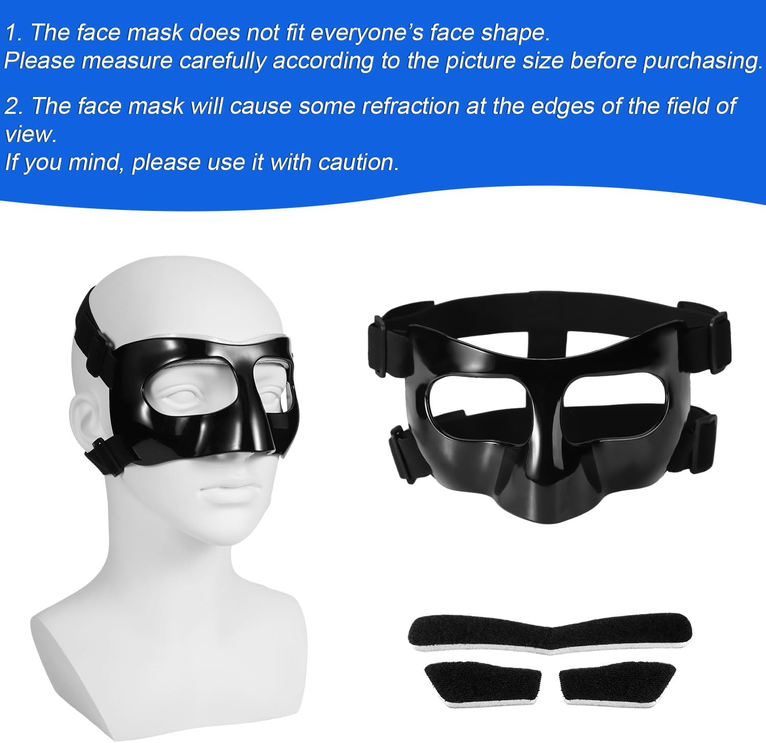 Nose Guard for Broken Nose, 5.9X3.74In Adjustable Face Shield with Pads Face Guard Sports Training Face Mask Nose Protector for Adults Teens Basketball Soccer Baseball (Black) image number 1