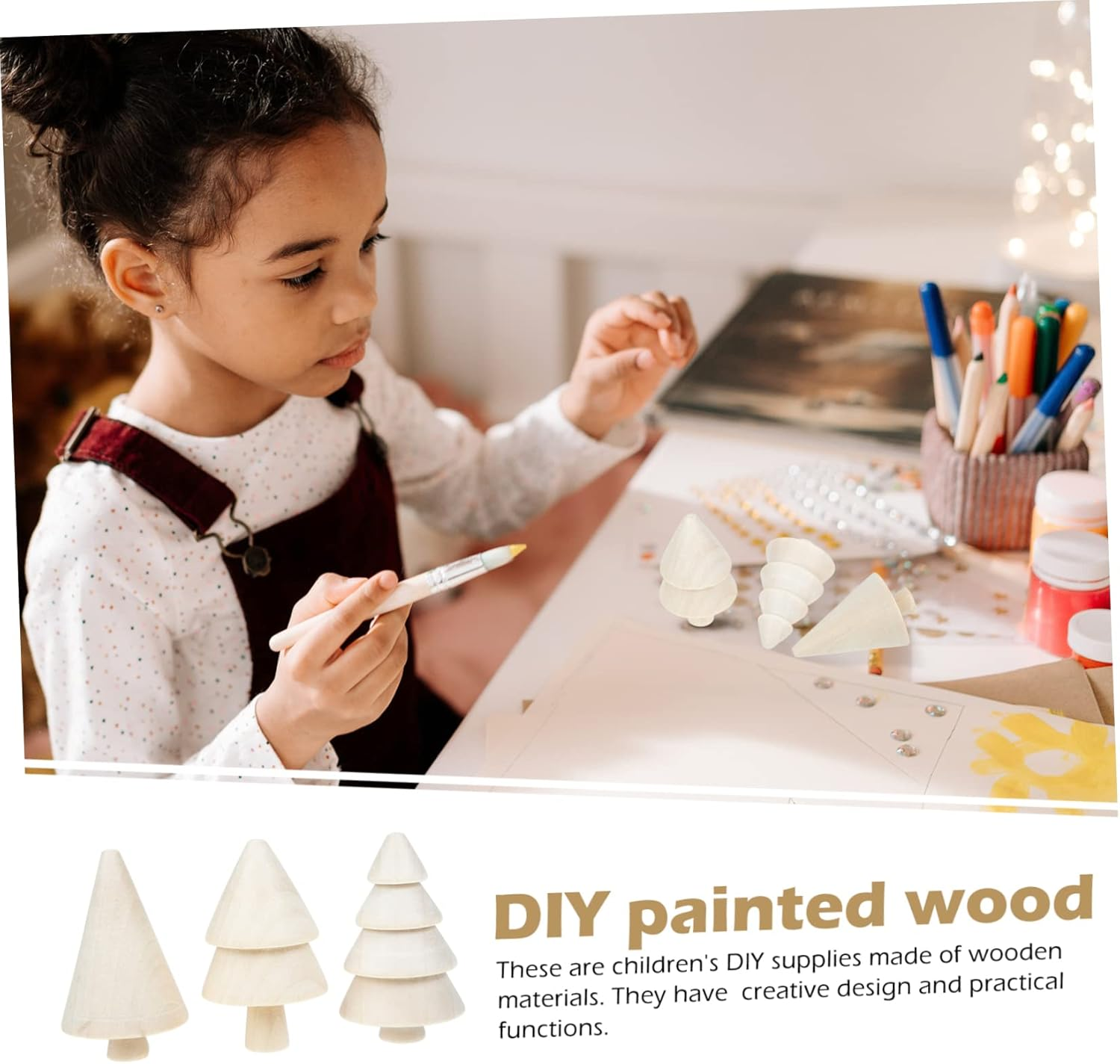 Ciieeo DIY Christmas Trees Decor Unfinished Wood Christmas Trees Wood DIY Tools Children'S Creative Toys image number 2