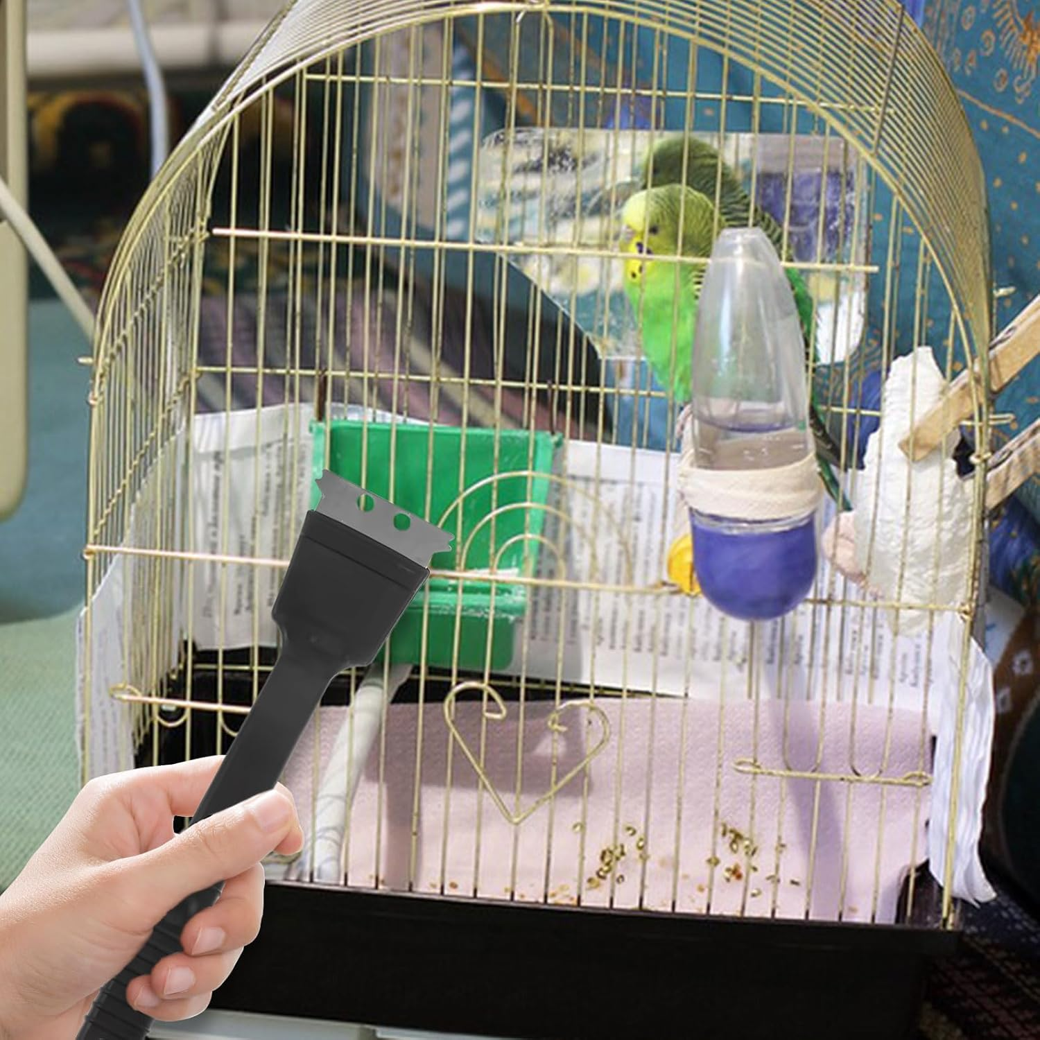 Bird Cage Brush, 1 X Bird Feeder Cleaning Brush with Scraper, Long Handle, Stainless Steel Cleaning Brush, Bird Cage Accessories for Cleaning Bird Cages image number 3
