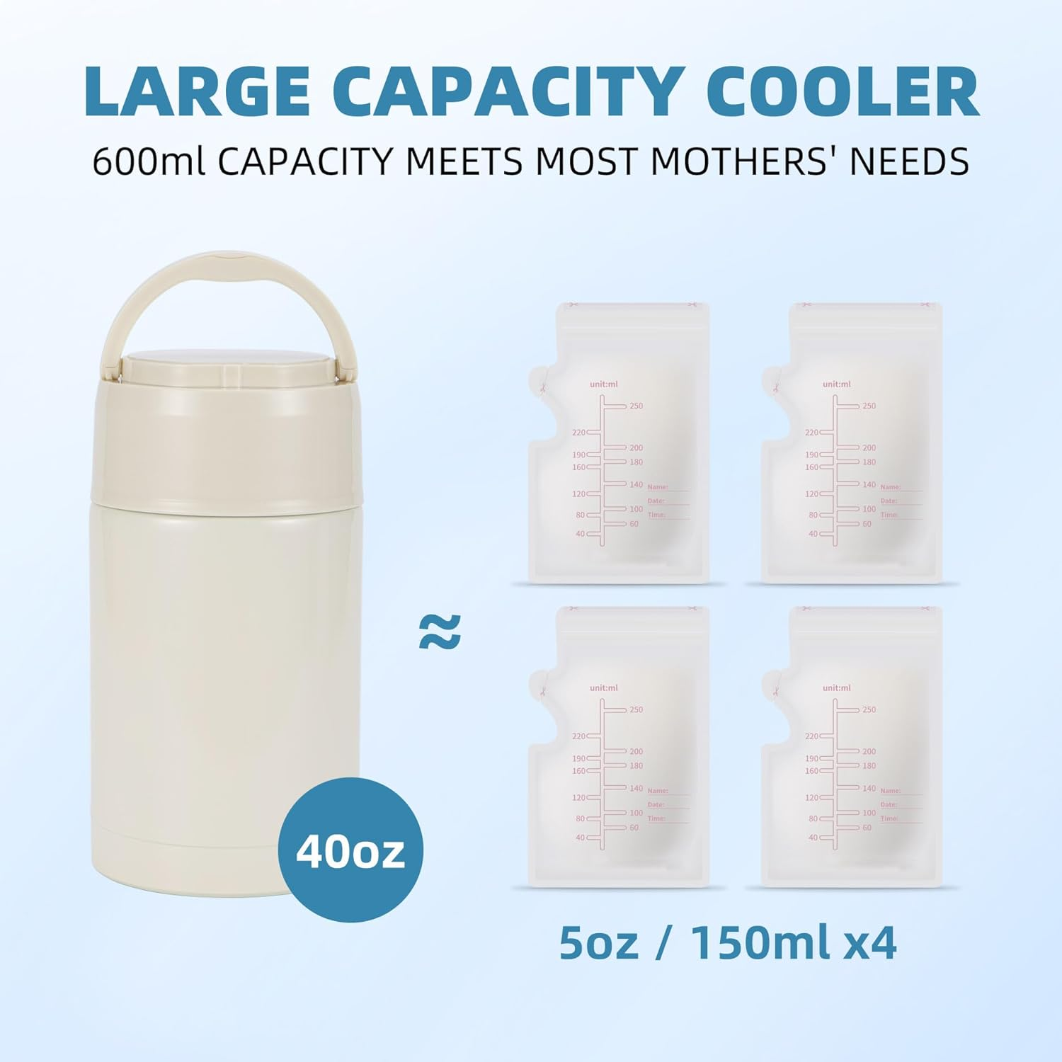 Portable Breast Milk Cooler, Stainless Steel Breastmilk Storage Keeps Breastmilk Cold for up to 24 Hours, Breast Milk Chiller Included Ice Pack for Women Outdoor Travel - Blue image number 2
