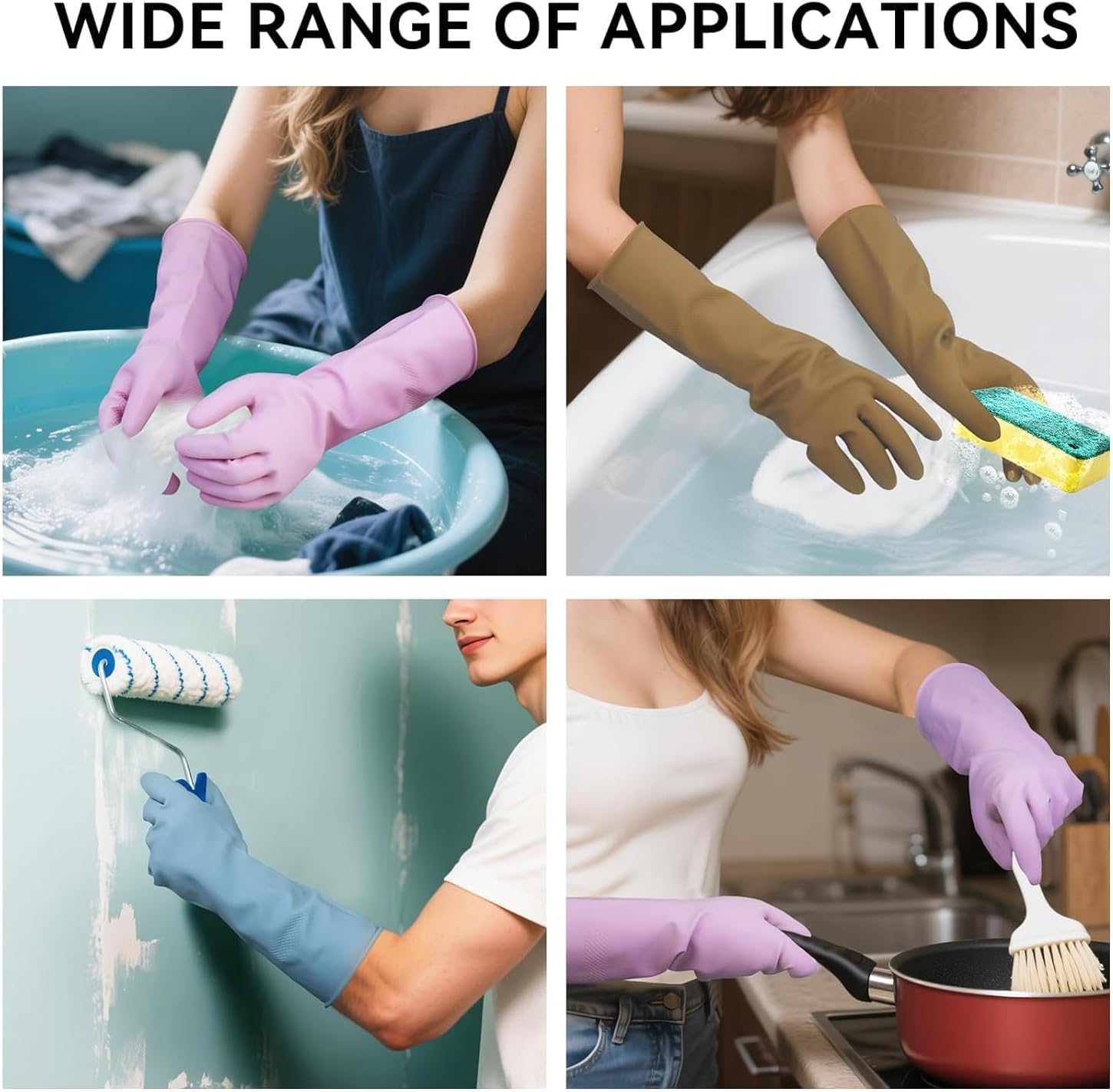 Rubber Dishwashing Cleaning Gloves, 4 Pair Reusable Colorful Kitchen Dish Gloves Rubber Cleaning Gloves, Reusable Colorful Kitchen Dish Gloves for Washing Dishes and Household Cleaning image number 3