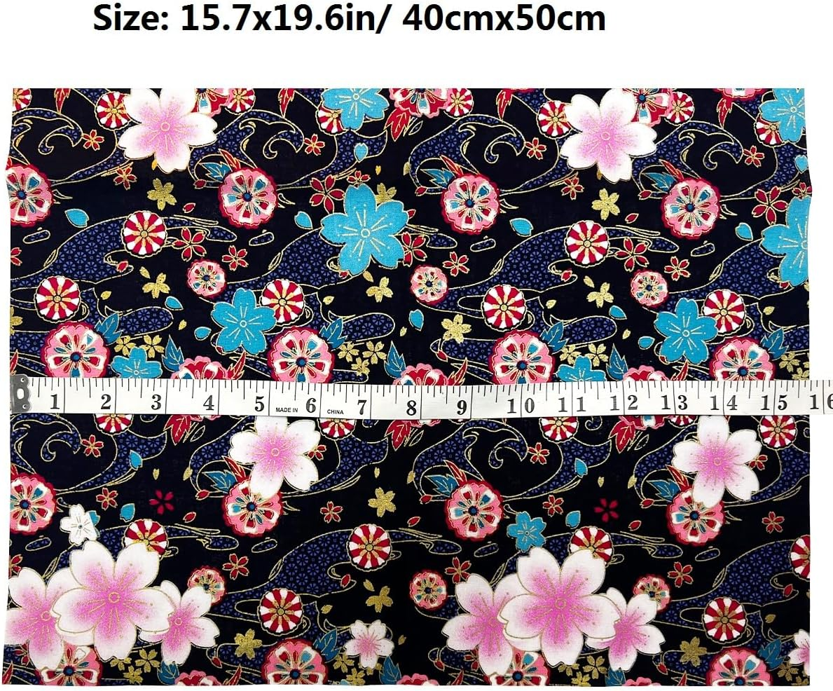 Queenbox 6PCS Japanese Printed Fabric, 15.7X19.6 Furoshiki Cloth, Traditional Sakura Printed Waves Cotton Sewing Fabric for Kimono Cheongsam Bag DIY Quilting image number 4