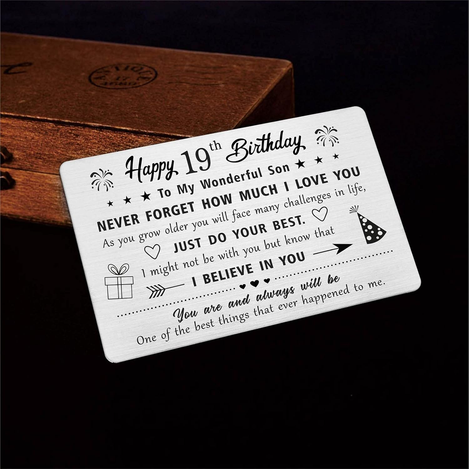 Son 19Th Birthday Card, Birthday Gifts Card for 19 Year Old Son, Metal Engraved Wallet Card image number 1