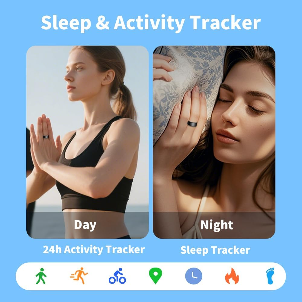 Smart Ring | Fitness Ring | Sleep & Activity Tracker | Health Management | 5-7 Days Battery Life | Magnetic Charging Case | 8 Sports Modes | 5 ATM Waterproof | for Men & Women (Black, 12) image number 1