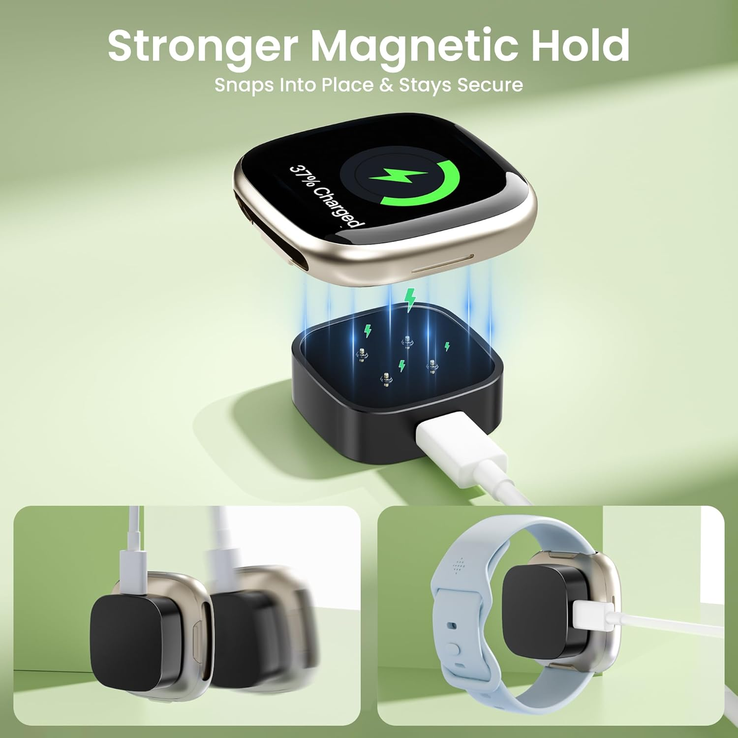 RUXELY Charger for Fitbit Versa 4/Versa 3/Sense 2/Sense,Magnetic USB C Charging Cable Dock,Replacement Type C Charging Cord Stand Portable Charger Adapter for Fitbit Sense 1/2,Versa 3/4 Smartwatch image number 2