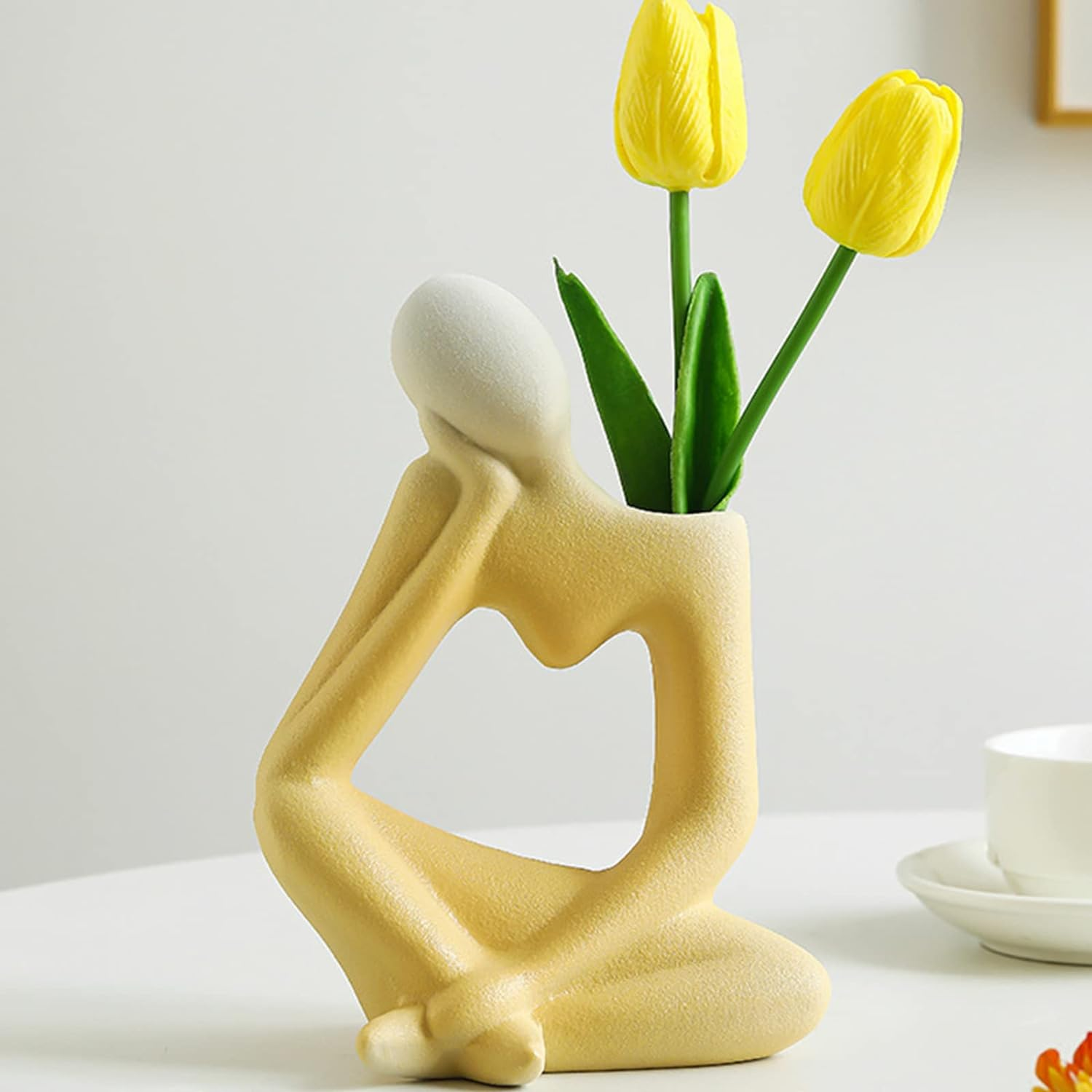 Arawat Ceramic Thinker Vase Yellow Flower Vase for Home Decor Modern Cute Boho Vases for Table Room Decor Unique Aesthetic Vase Ceramic Decorative Face Vases for Centerpieces Birthday Gifts for Women - Red Ceramic Flower Vase For Home Decor image number 4