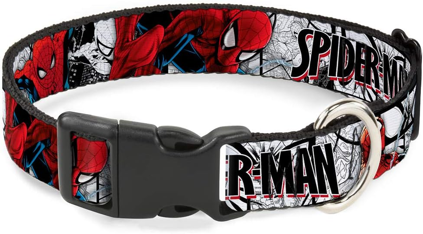Dog Collar Plastic Clip Spider Man Action Poses Comic Scenes White Black Red 9 to 15 Inches 0.5 Inch Wide image number 6