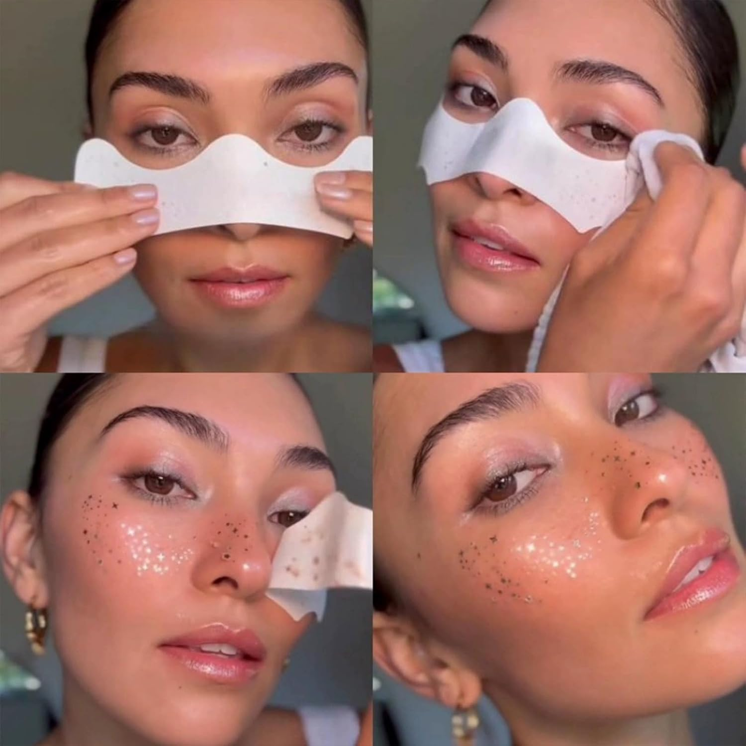 Xolixorium 10Pcs Glitter Freckles Face Tattoo - Gold & Silver Speckles Makeup Patches for Festival/Cosplay/Photo Shoots