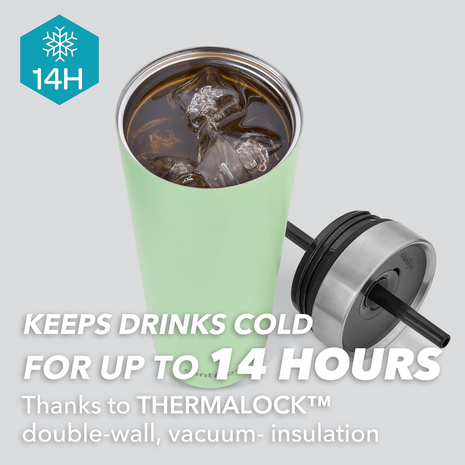 Contigo No-Spill Tumbler with Straw 720 Ml | 100% Leak-Proof & Spill-Proof | Stainless Steel Vacuum Insulated Water Bottle with Lid | Cold for 14 Hours | Travel Mug | Thermal Flask | BPA Free