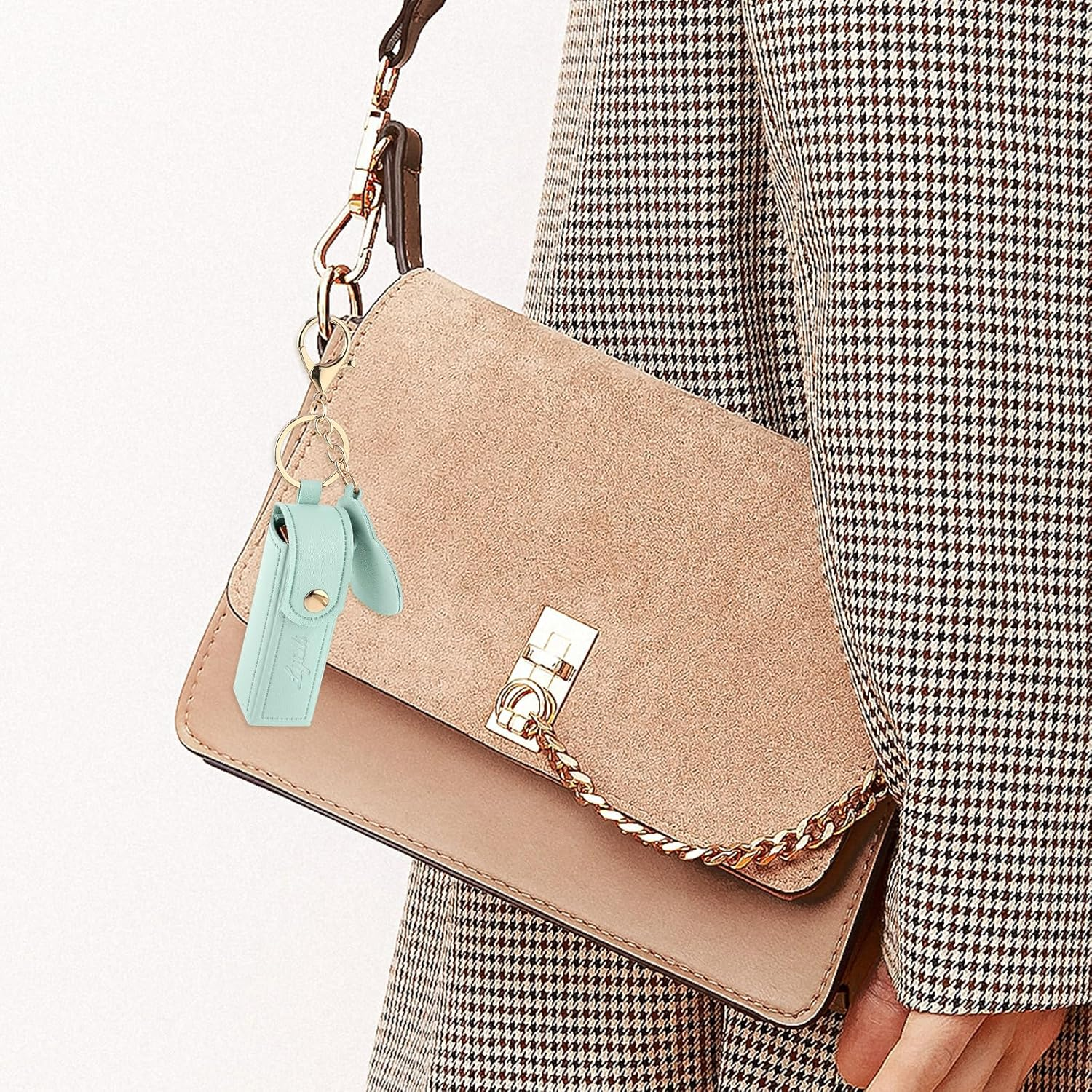 Ouligay 2 Pieces Leather Lipstick Cases Portable Lipstick Keychain Holder Chapstick Holderchapstick Keychain Holder for Women Party,Holiday Gifts(Green,Pink), Green,Pink image number 3