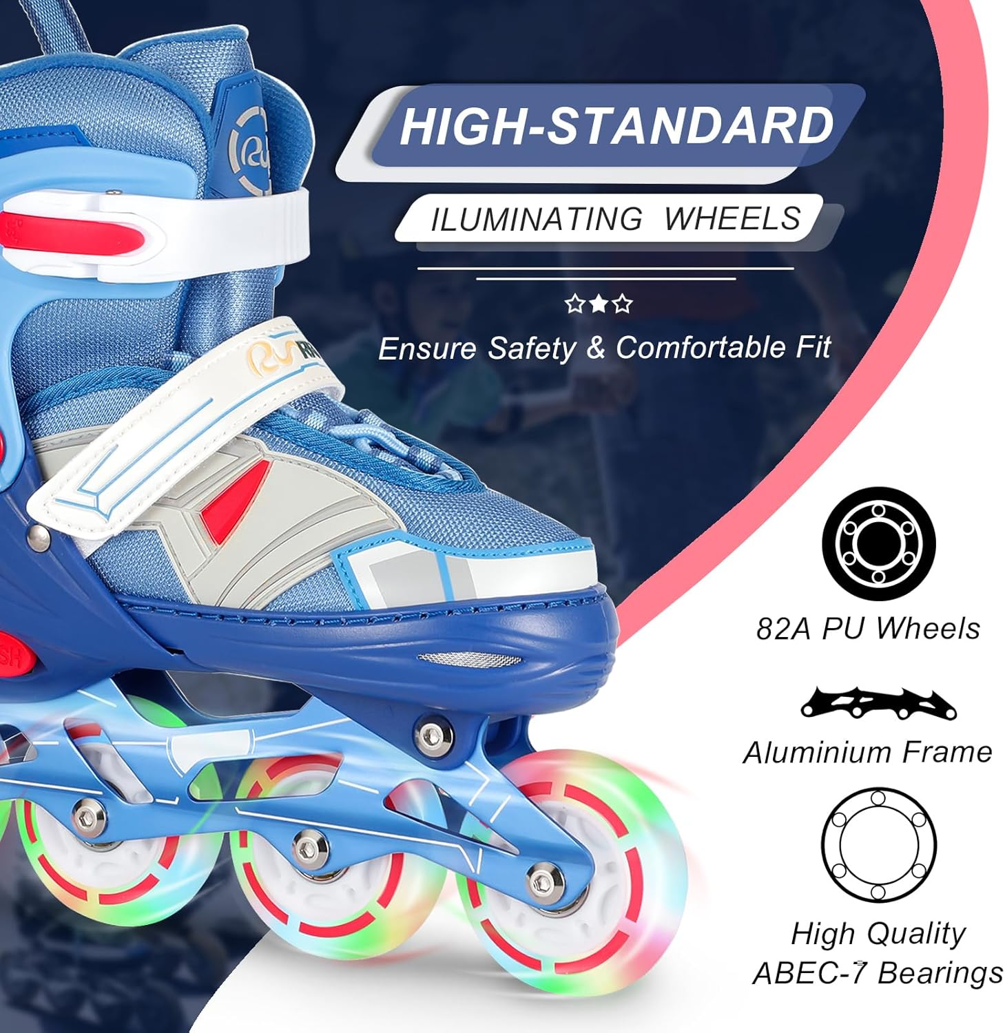 Adjustable Inline Skates for Kids and Adults with Full Light up Wheels &ndash; Outdoor Roller Blades, Roller Skates for Girls and Boys, Men and Adult Women image number 3