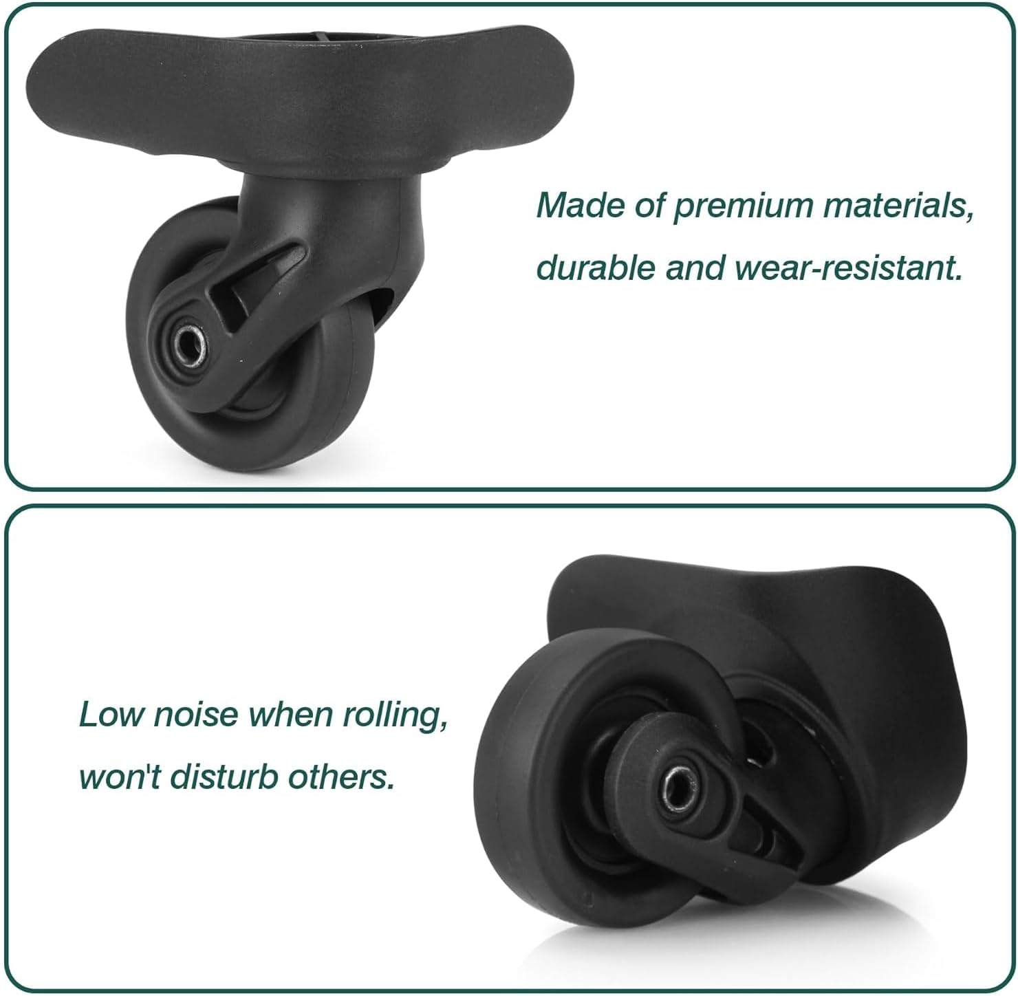 Geiwogwc 2Pcs Luggage Wheels Replacement, Plastic Luggage Suitcase Wheels, 360 Degree Rotation Wheel, Black,Ea237