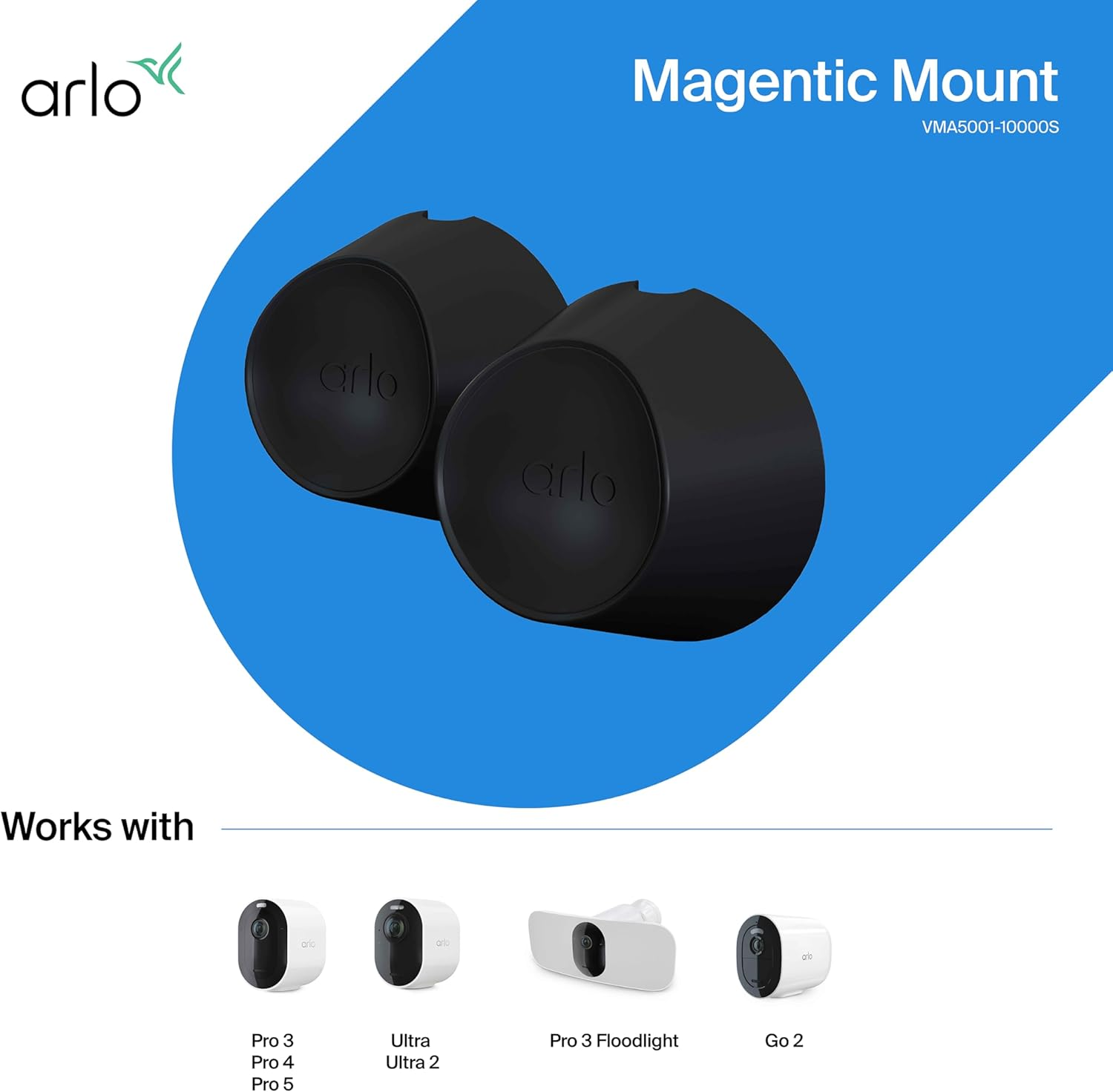 Arlo Certified Accessory | Magnetic Wall Mounts, Designed for Arlo Ultra, Ultra 2, Pro 4 and Pro 5 Wireless Wi-Fi Security Cameras, Pack of 2, Black, VMA5001 image number 5